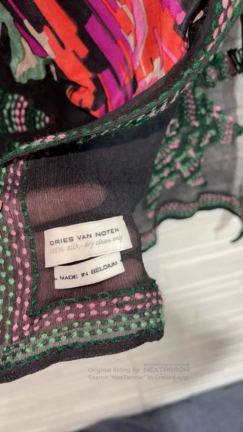 Dries Van Noten Black Silk Scarf with Colorful Embroidery. Size ONE SIZE - 6 Thumbnail
