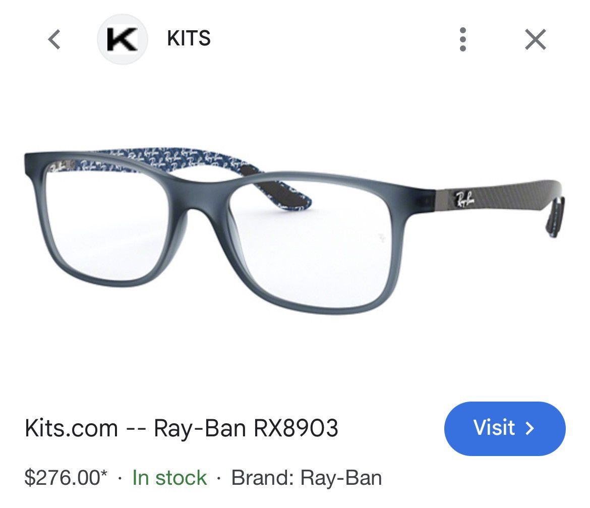 RayBan Ray-Ban RX8903 5262 65-18 145 Square Blue Eyeglasses Frames Size ONE SIZE - 3 Thumbnail