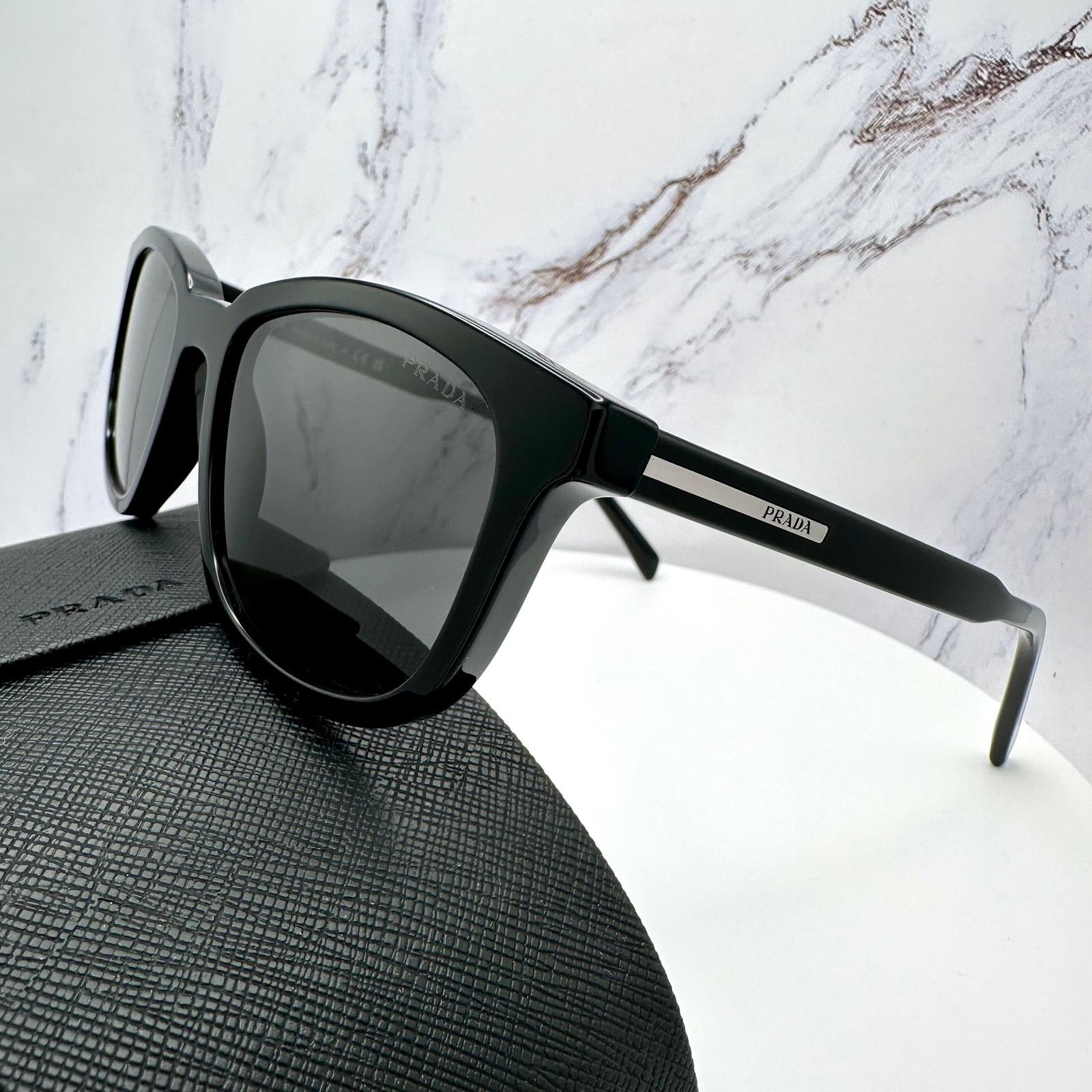 Prada New PRADA Sunglasses Black Acetate Square Silver Metal Size ONE SIZE - 19 Thumbnail