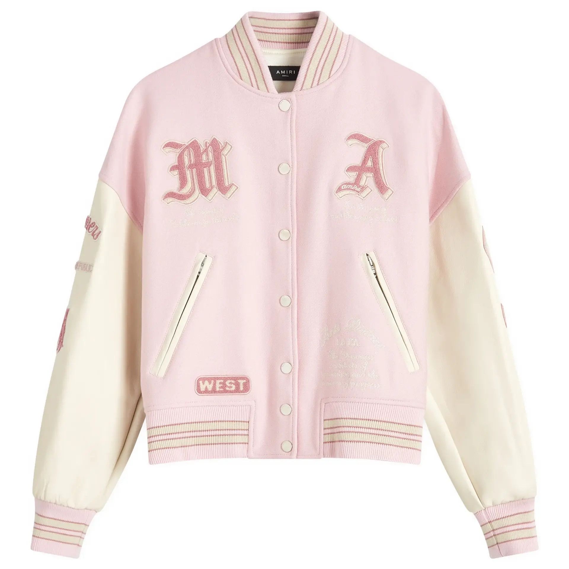 Amiri o1orln1125 Dream Team Varsity Jacket in Pink/White Size L / US 10 / IT 46 - 1 Thumbnail