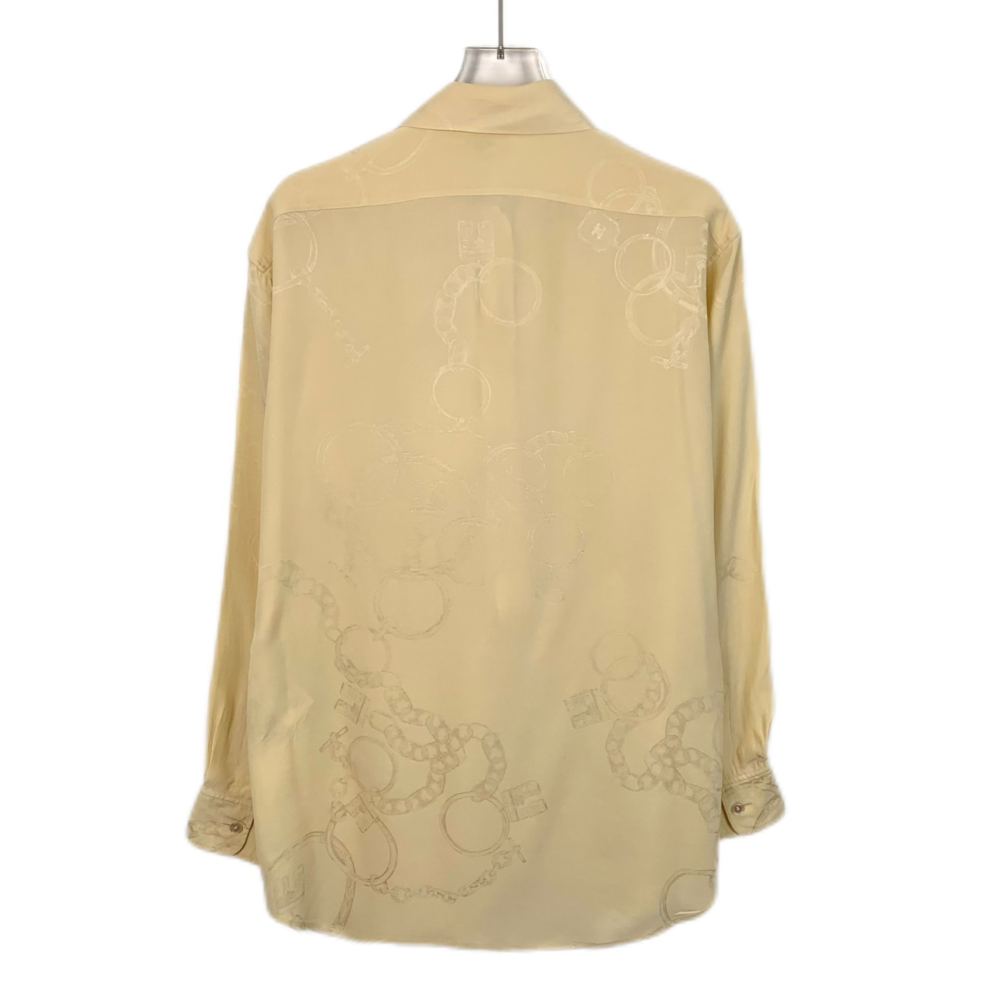 Celine Celine Yellow Jacquard Mulberry Silk Tie Neck Long Sleeve Bl Size XS / US 0-2 / IT 36-38 - 8 Thumbnail