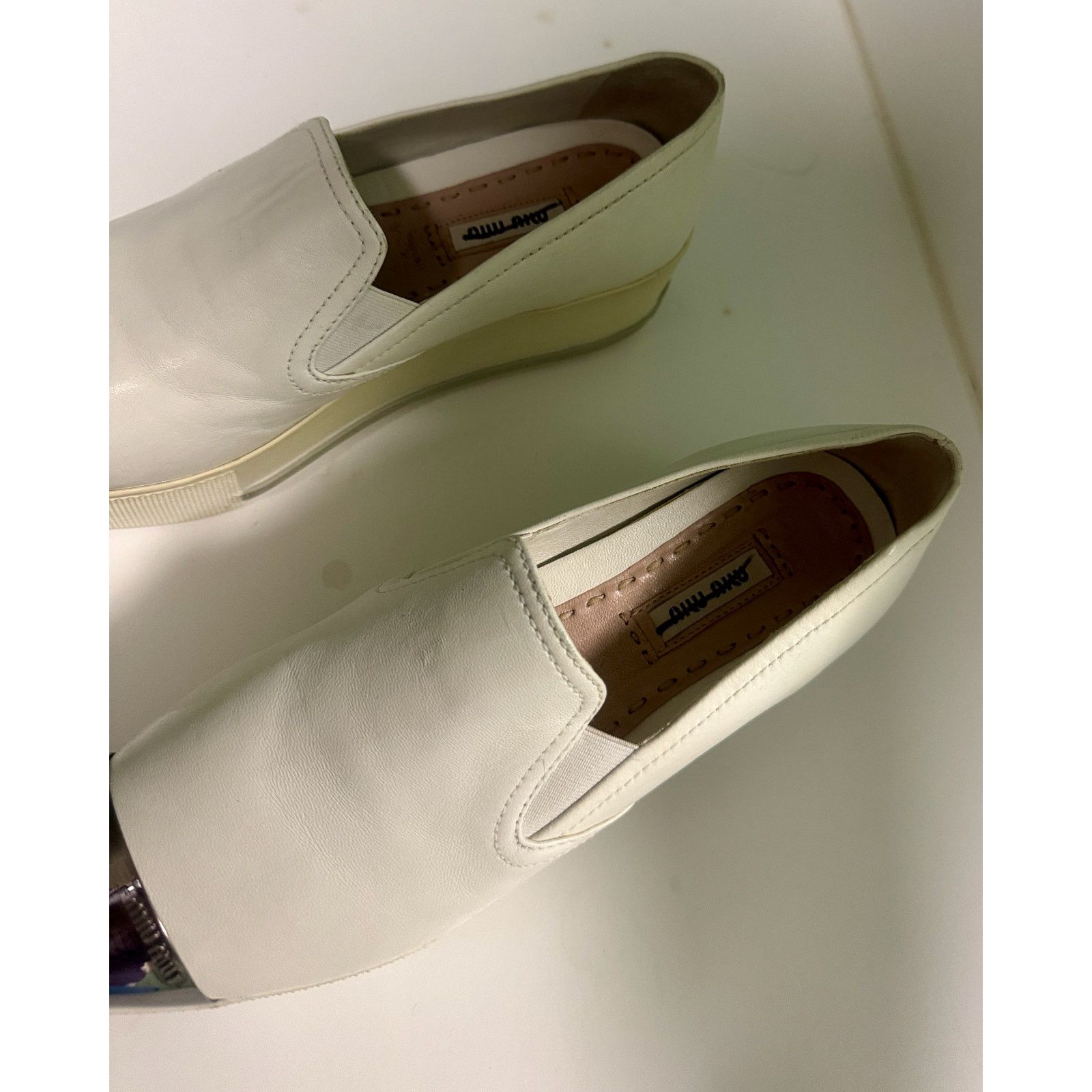 Miu Miu Miu Miu Platform Slip on Sneakers White Leather Silver Toe Size US 7 / IT 37 - 4 Thumbnail