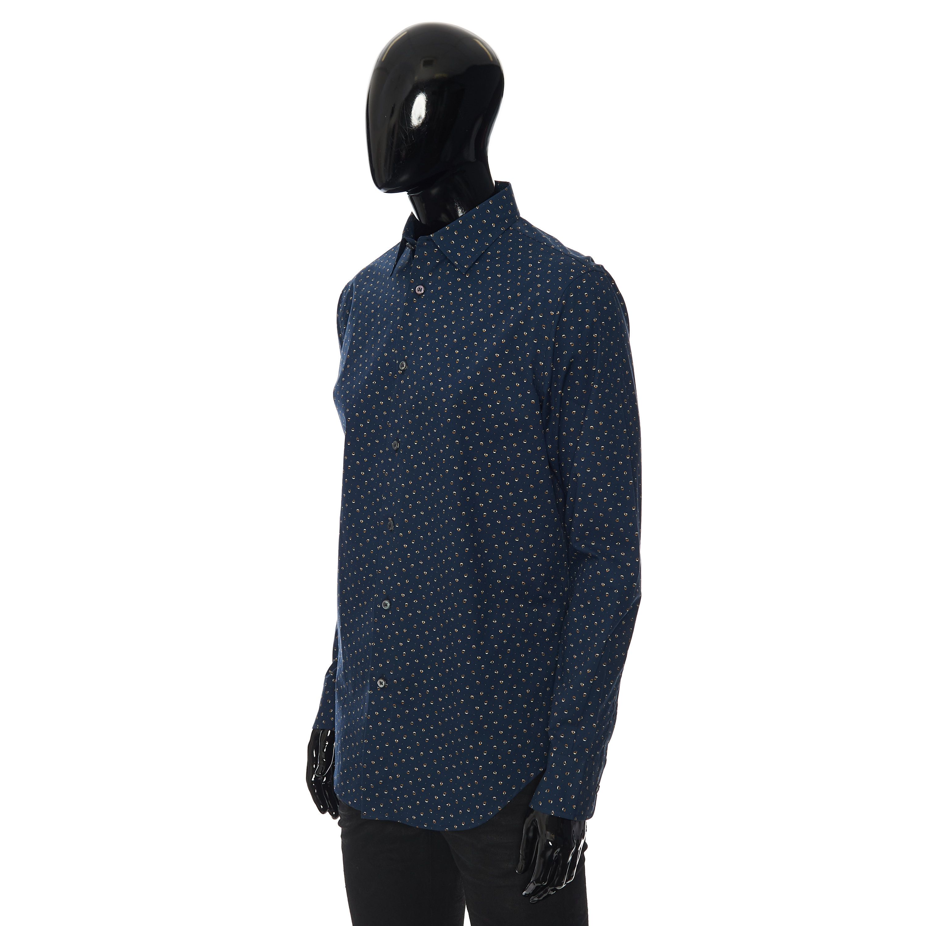 Brioni Longsleeve Fitted Shirt In Dark Blue Printed Cotton Size US M / EU 48-50 / 2 - 2 Thumbnail