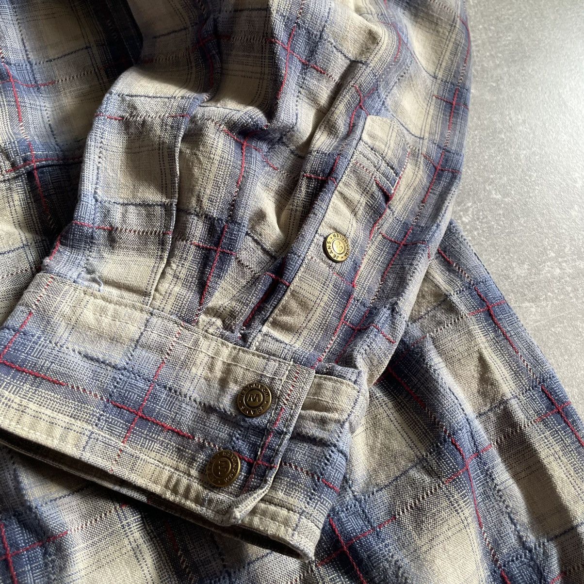 Vintage × Wrangler Rare 90s Vintage Wrangler indigo Aztec Western Shirt Strip Size US XXL / EU 58 / 5 - 3 Thumbnail