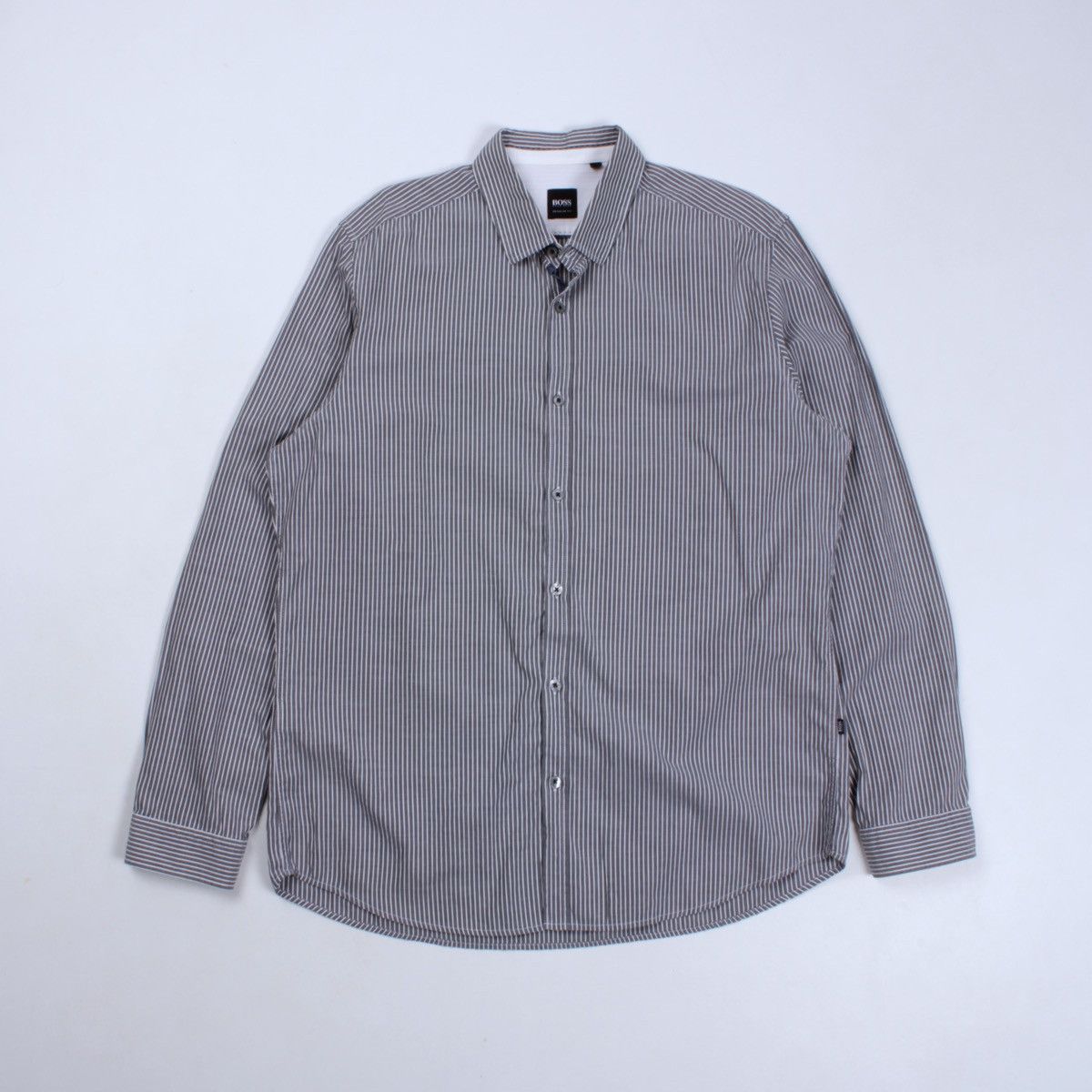 Designer × Hugo Boss HUGO BOSS Lorenzo Striped Gray White Shirt Dress Casual Size US L / EU 52-54 / 3 - 2 Thumbnail
