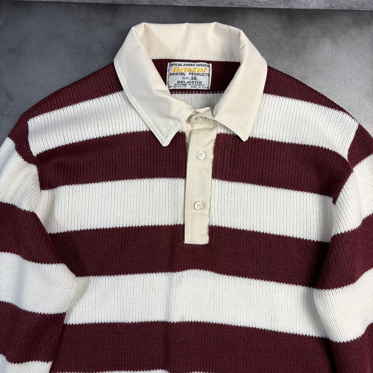 Bristol Studios × Vintage VIntage Bristol Knit Polo Sweater 1960s 1970s Rugby Stripe Size US S / EU 44-46 / 1 - 3 Thumbnail