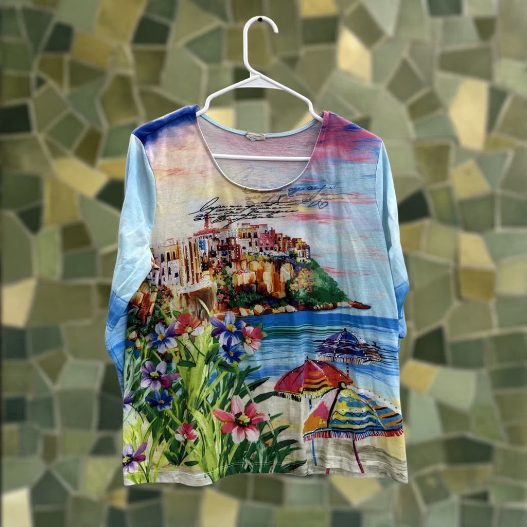 Vintage Chicos Womens Blouse Beach Theme Blue 3/4 Sleeve Thin Size M / US 6-8 / IT 42-44 - 1 Thumbnail