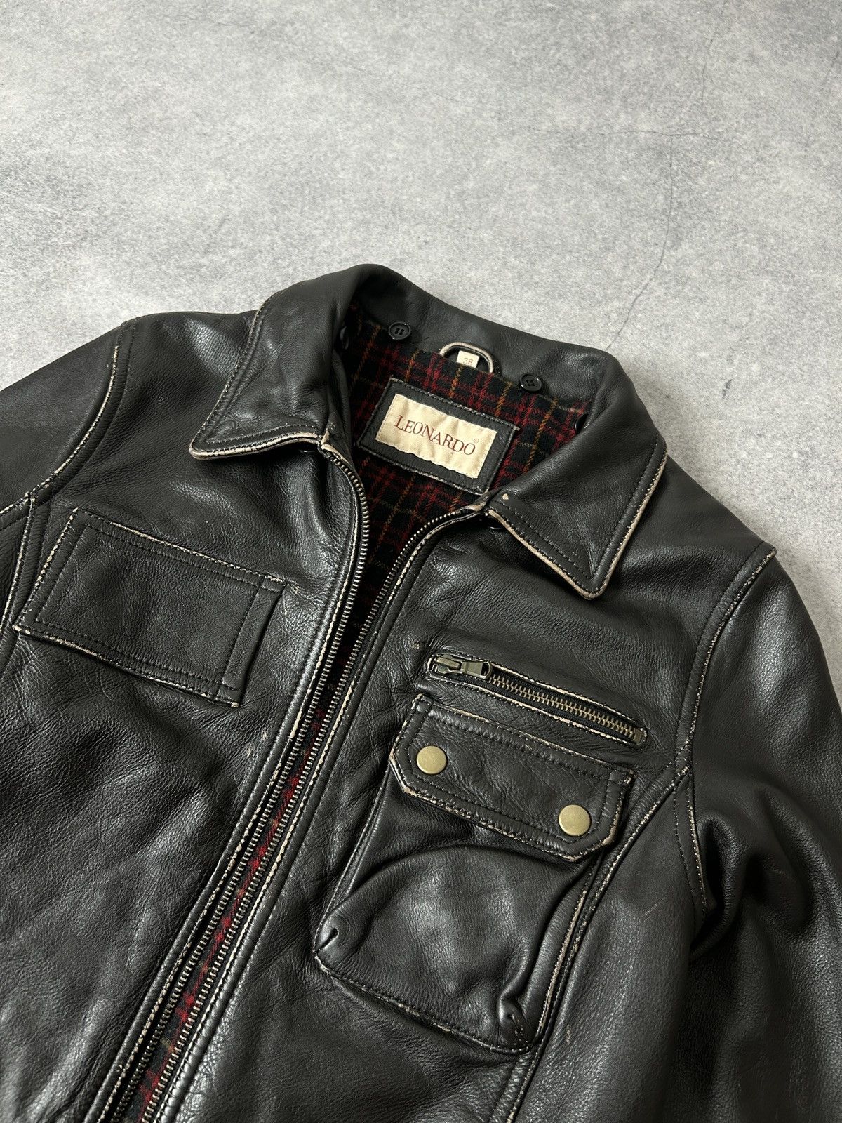 Leather Vintage Leonardo Leather Biker Jacket Black Café Racer Style Size S / US 4 / IT 40 - 5 Thumbnail