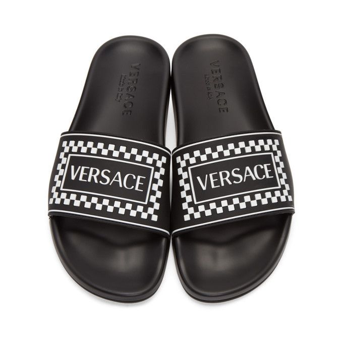 Versace White 90s Logo Rubber Slide Pool Sandal Flip Flop Flat 44 11 Size US 11 / EU 44 - 1 Thumbnail