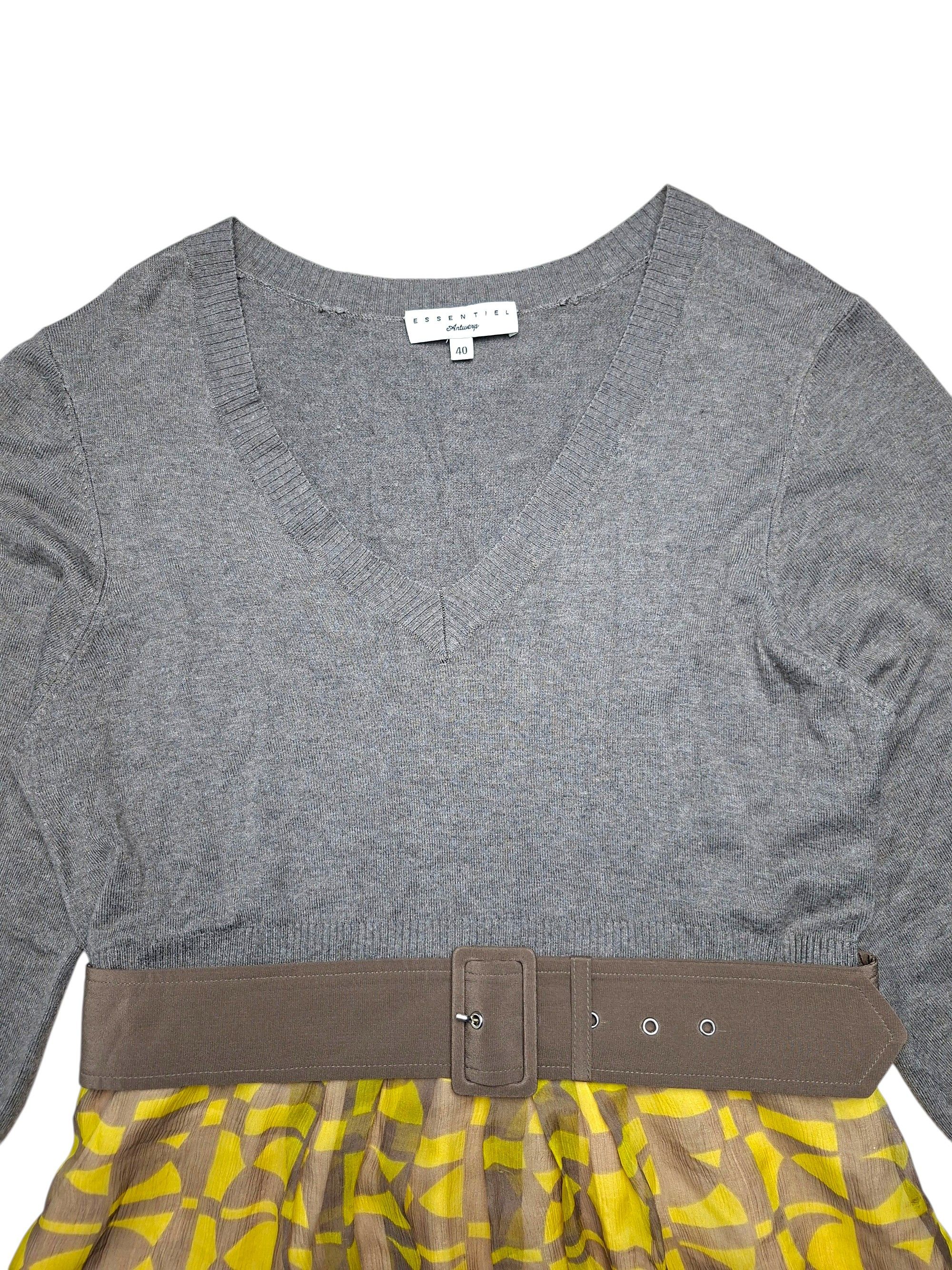 Essentiel Antwerp Essentiel Antwerp Silk Dress 40 M Grey Knit Mixed Media Size M / US 6-8 / IT 42-44 - 2 Thumbnail