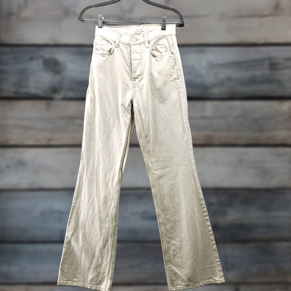 Pacsun Pacsun High Rise Boot Jeans Womens Size 23 Beige Cream Button Fly Cotton Denim Jeans Boots Size 40" / US 18 - 1 Thumbnail