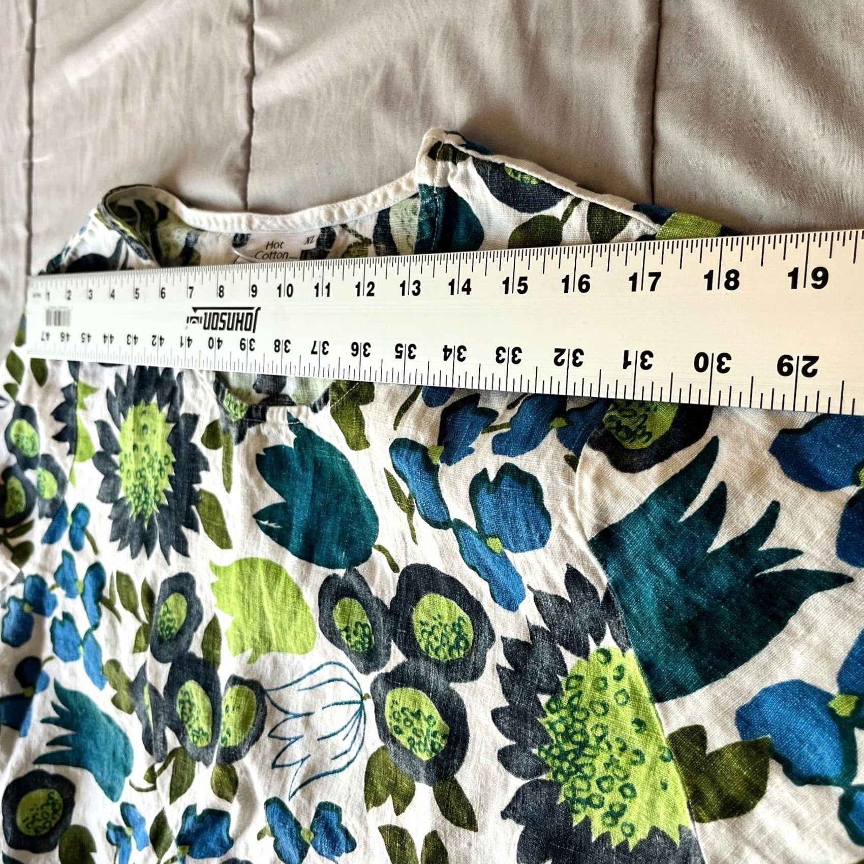 Vintage Hot Cotton Womens Floral Print 3/4 Sleeve Top XL White Round Neck Blouse Size XL / US 12-14 / IT 48-50 - 5 Thumbnail