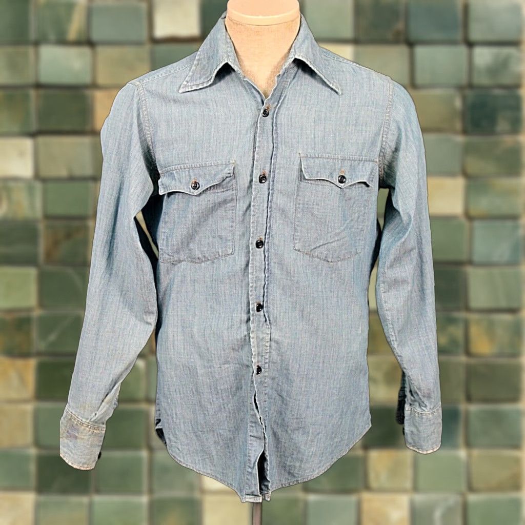 VTG Levi's Shirt 1970s Blue Chambray Work Sz S Men's Cotton Vintage 70s Shirt Levi's