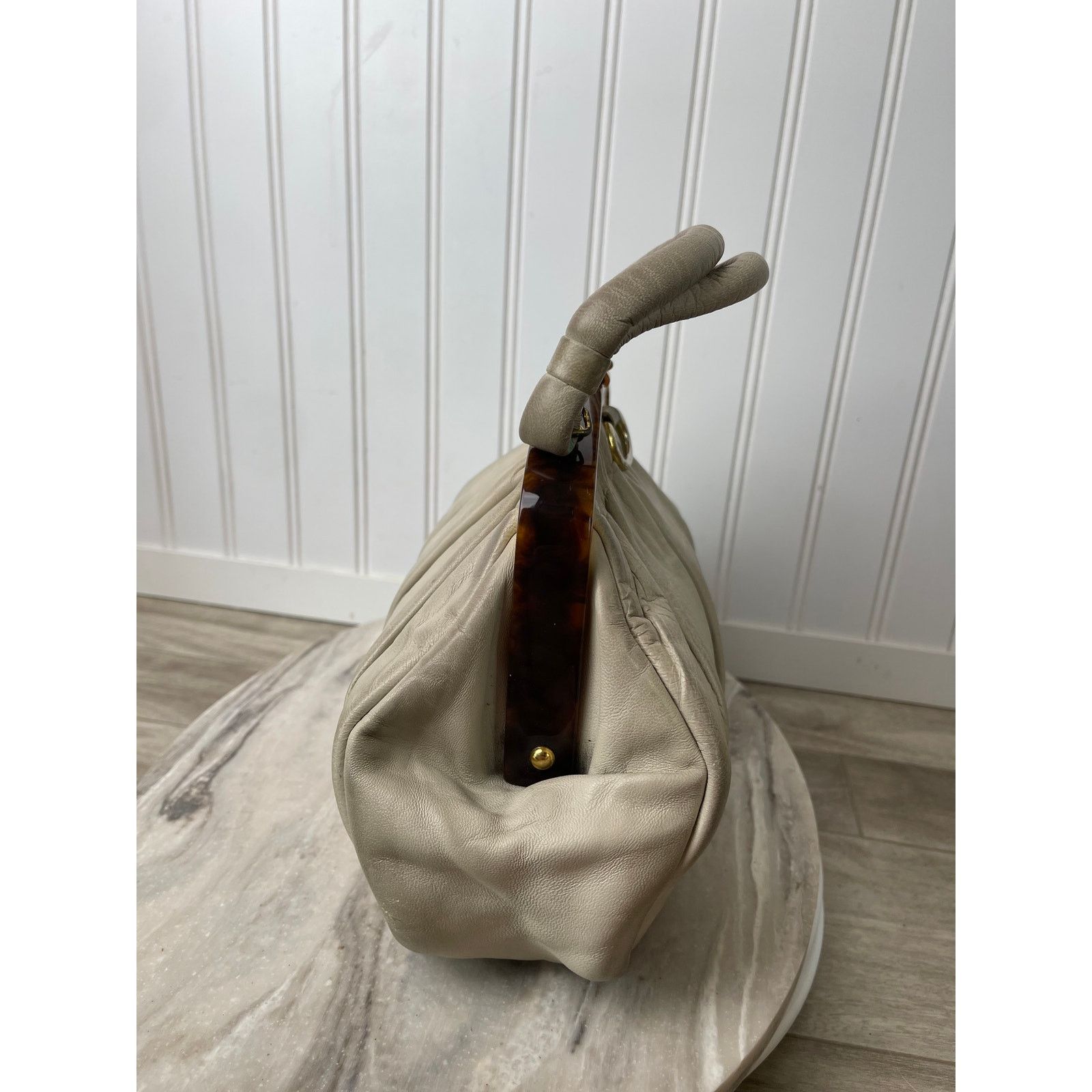 Vintage Etra VTG 50-60s Pleated Leather Handbag Elbief Frame White Size ONE SIZE - 13 Thumbnail