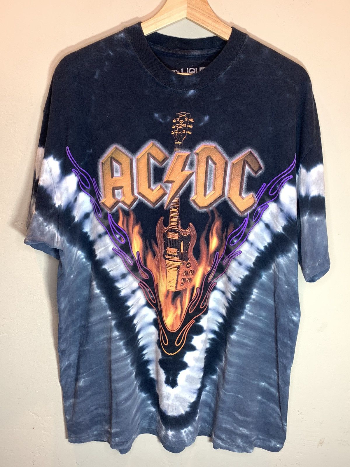 Band Tees *RARE* AC/DC Hell’s Bells Art AOP Tie-Dye Liquid Blue Shirt Size US XXL / EU 58 / 5 - 2 Thumbnail