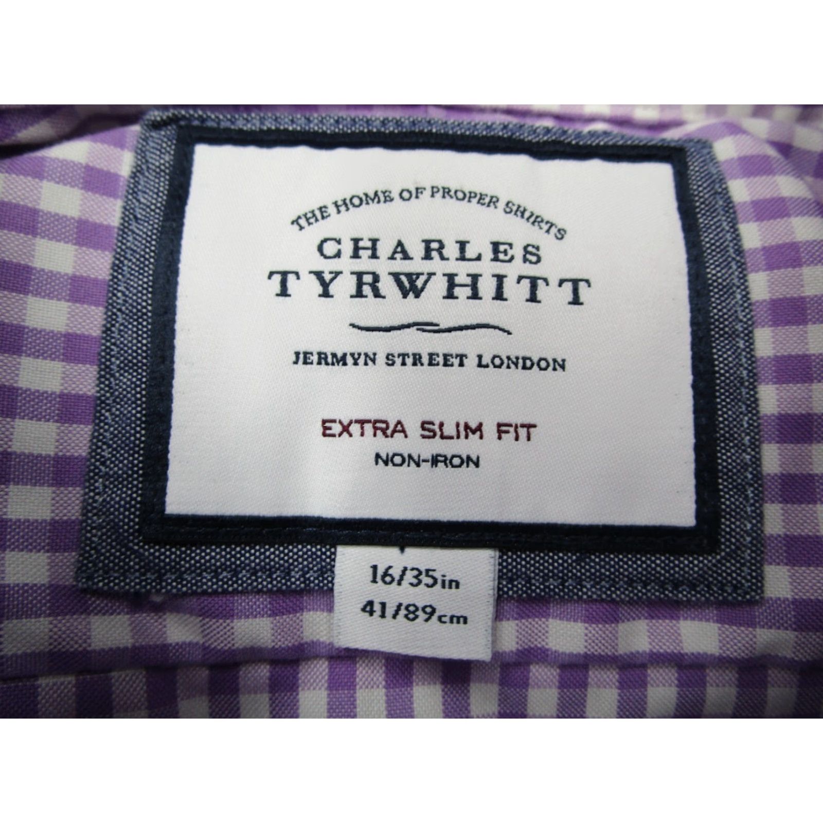 Charles Tyrwhitt Charles Tyrwhitt Dress Shirt Mens 16 35 Extra Slim Fit Purple Button Up Work Size 34R - 3 Thumbnail