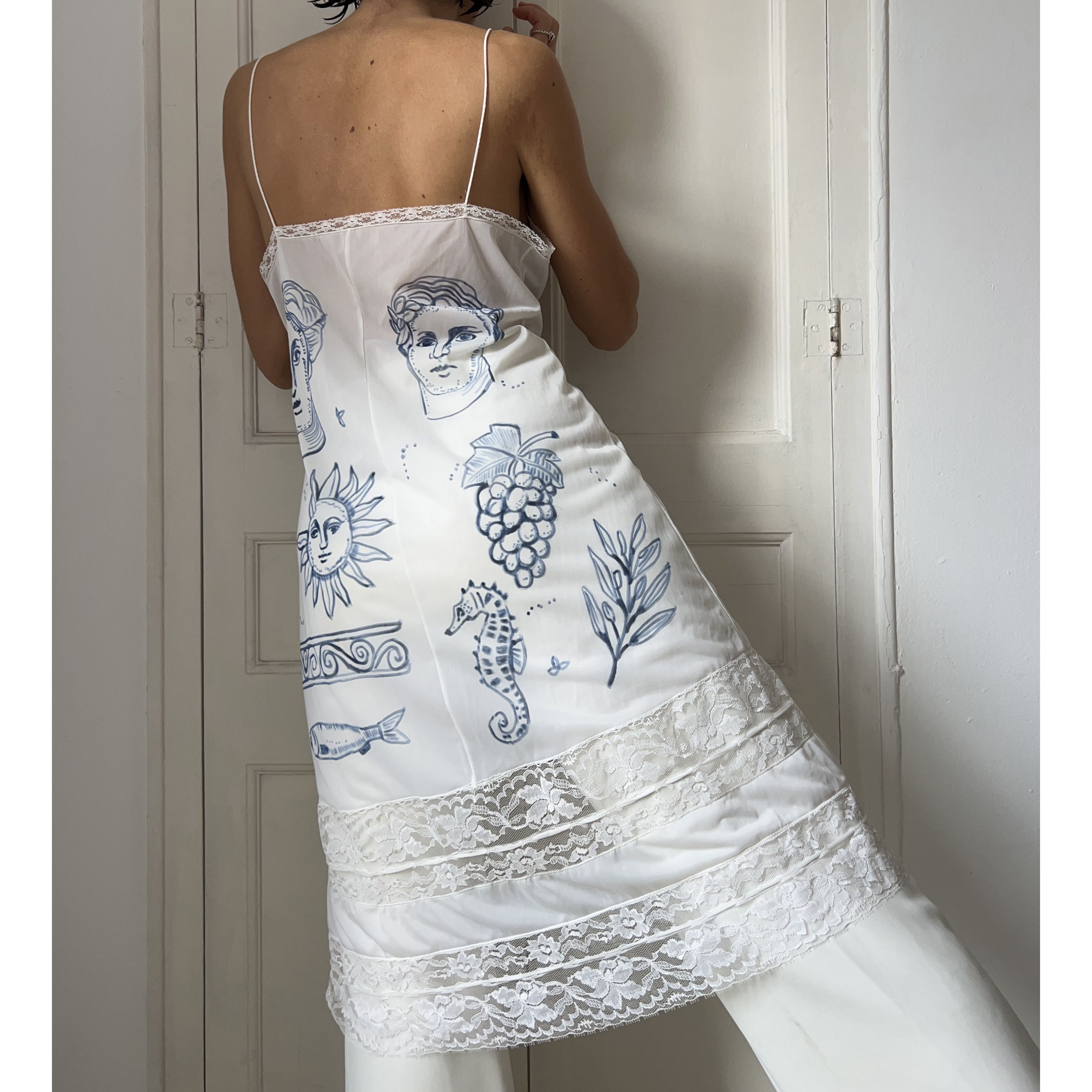Custommade Vintage Hand-Painted Greek Slip Dress Size M / US 6-8 / IT 42-44 - 3 Thumbnail