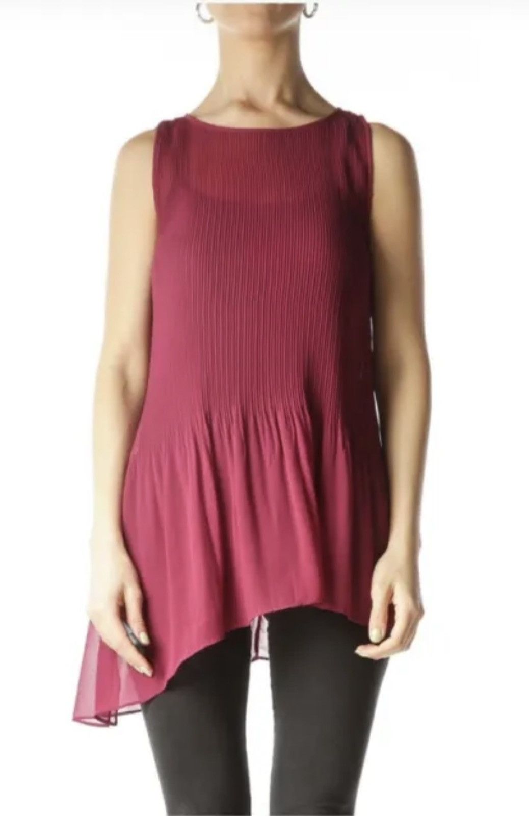 Bcbgmaxazria BCBGeneration Burgundy Pleated Flared Top Blouse Sz. M Size M / US 6-8 / IT 42-44 - 1 Thumbnail