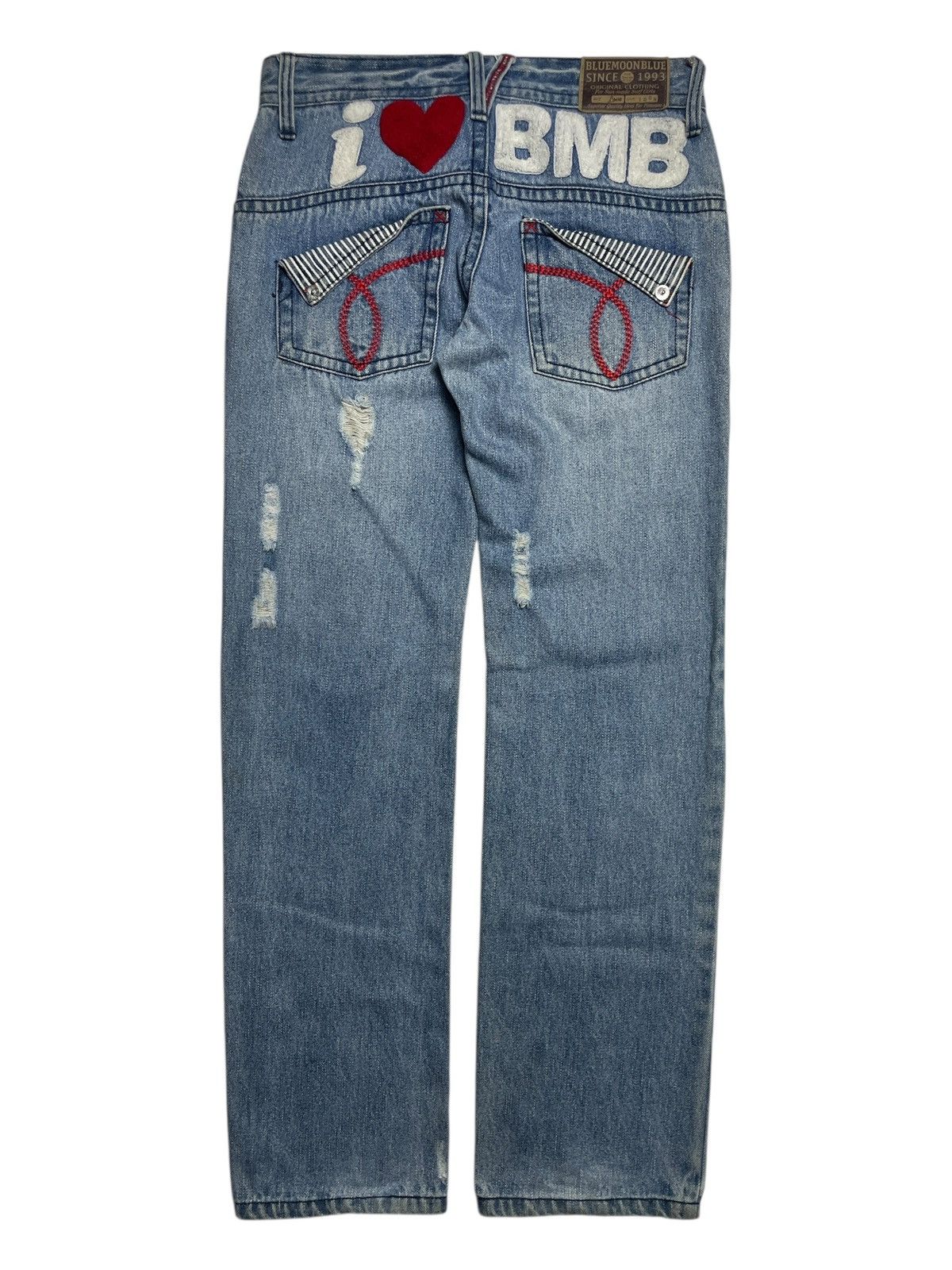 Angel Blue 2000’s Blue Moon Blue - Distressed Lowrise Patch Denim Pants Size US 26 / EU 42 - 2 Thumbnail
