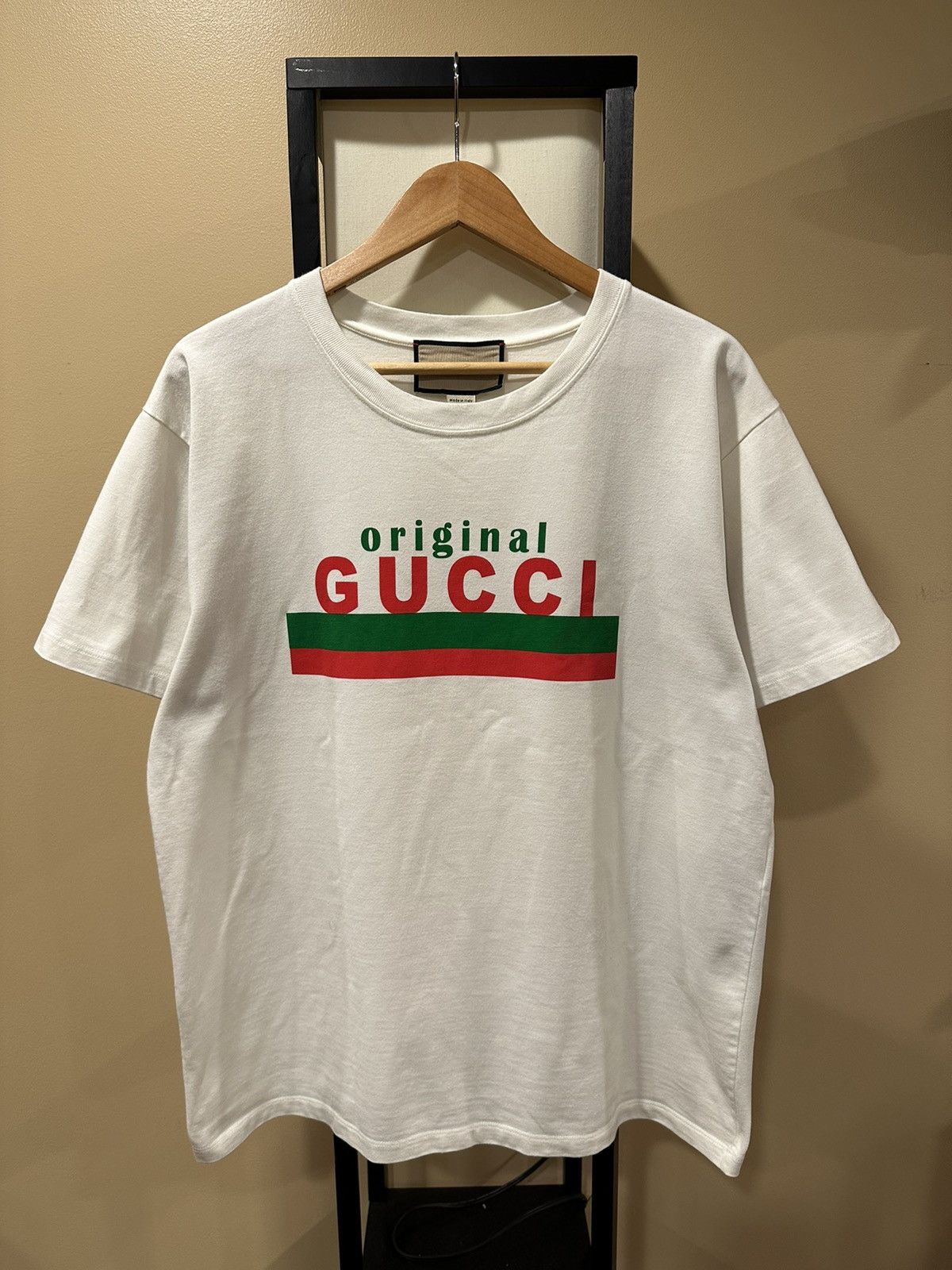 Image of Gucci Original Red/green Print White Oversized T-Shirt, Men's (Size XS)