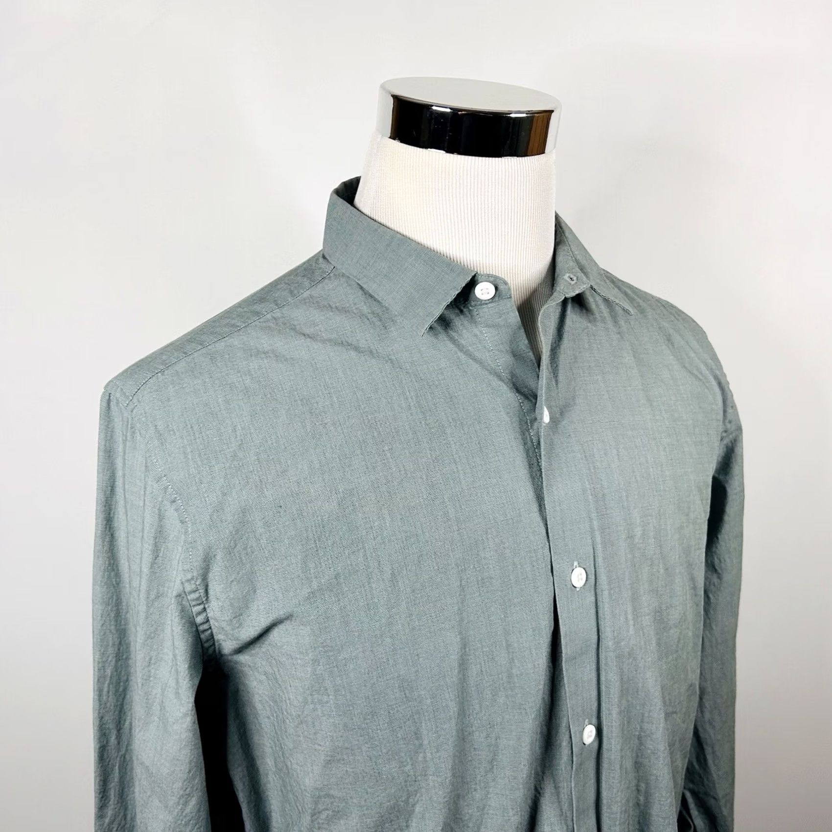 Frame A Frame Large Casual Button Front Shirt Pale Green Cotton Stretch Regular Fit Shirt Mens Button-Front Knit-Style Cotton Blend-Front-Open - Size US L / EU 52-54 / 3 - 2 Thumbnail