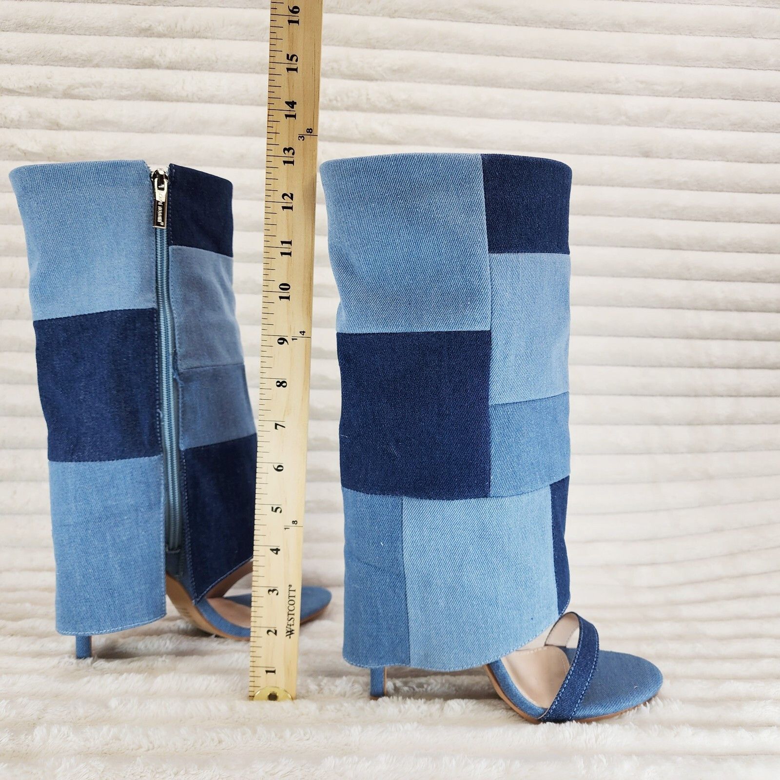 Other Paris Denim Patchwork Stiletto Fold Over Skirted Shootie San Size US 7 / IT 37 - 8 Thumbnail