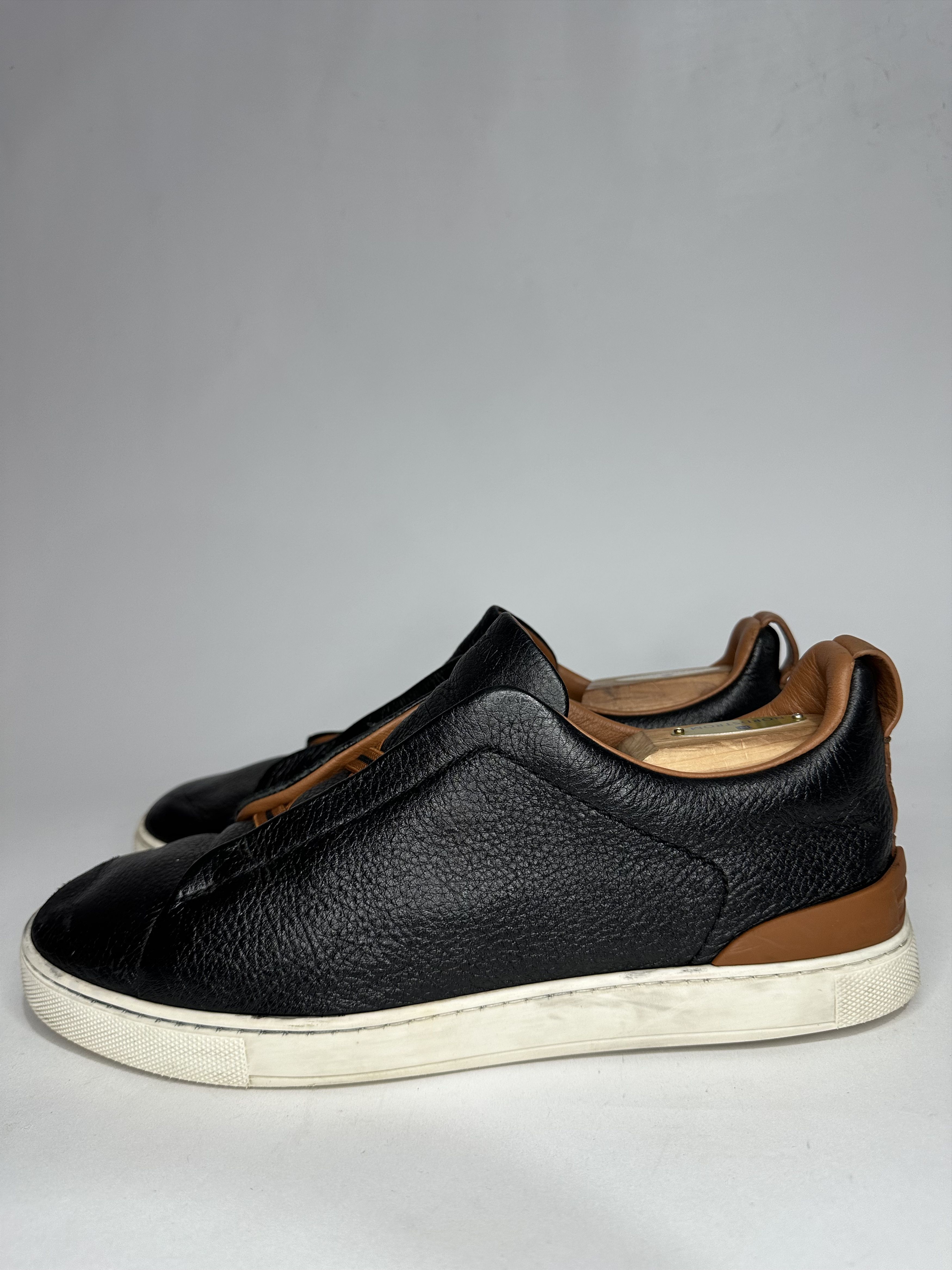 Z Zegna Zegna Triple Stitch Black Deerskin Leather Low Top Sneakers. Size US 7.5 / EU 40-41 - 3 Thumbnail