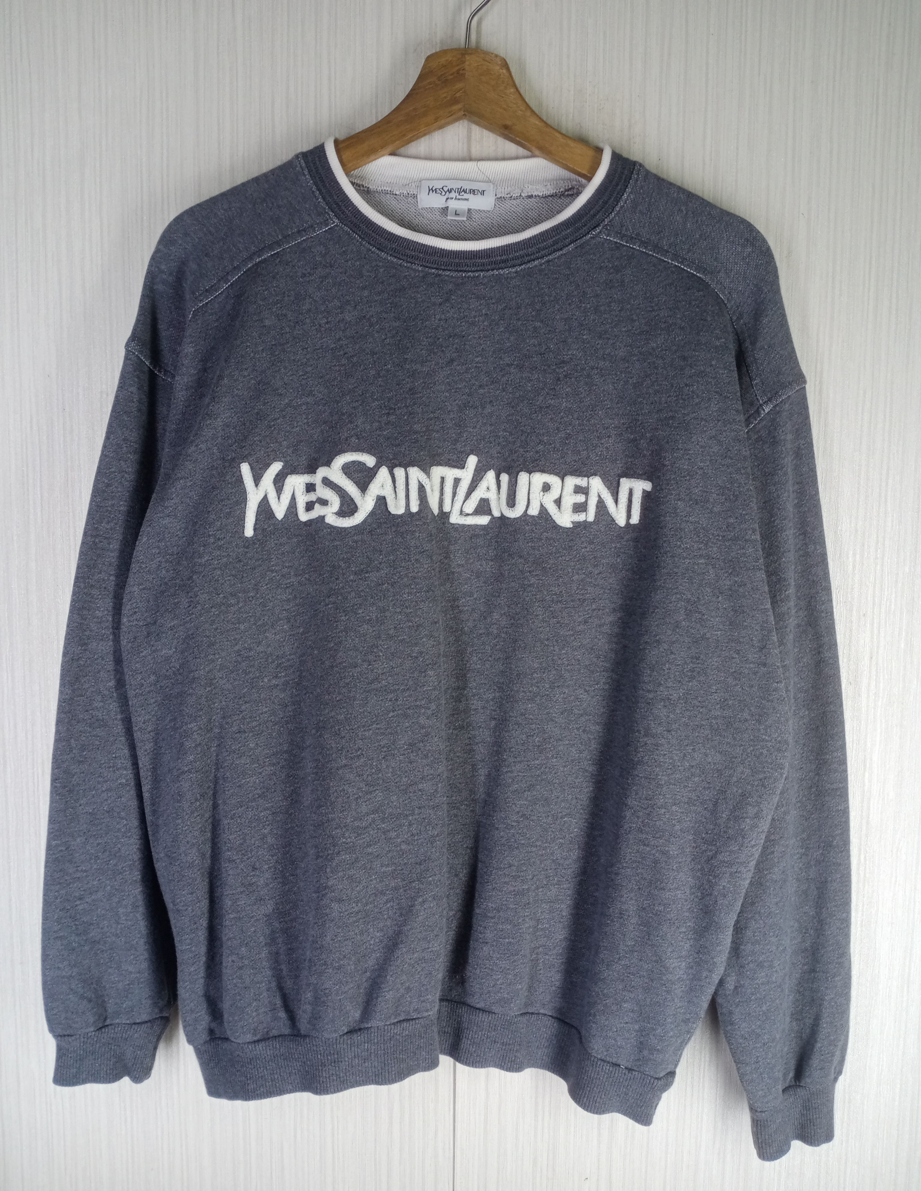 Yves Saint Laurent Rare Vintage Yves Saint Laurent Embroidery Logo Sweatshirt Size US L / EU 52-54 / 3 - 1 Thumbnail