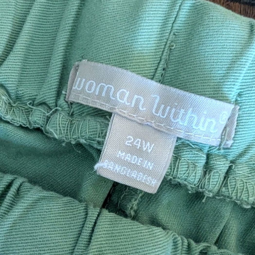 Vintage Sage Green 100% Cotton Twill Pants Womens 24W Pull On Elastic Waist Drawstring Pockets Casual Comfort Relaxed Fit Size 42" / US 20 - 4 Thumbnail