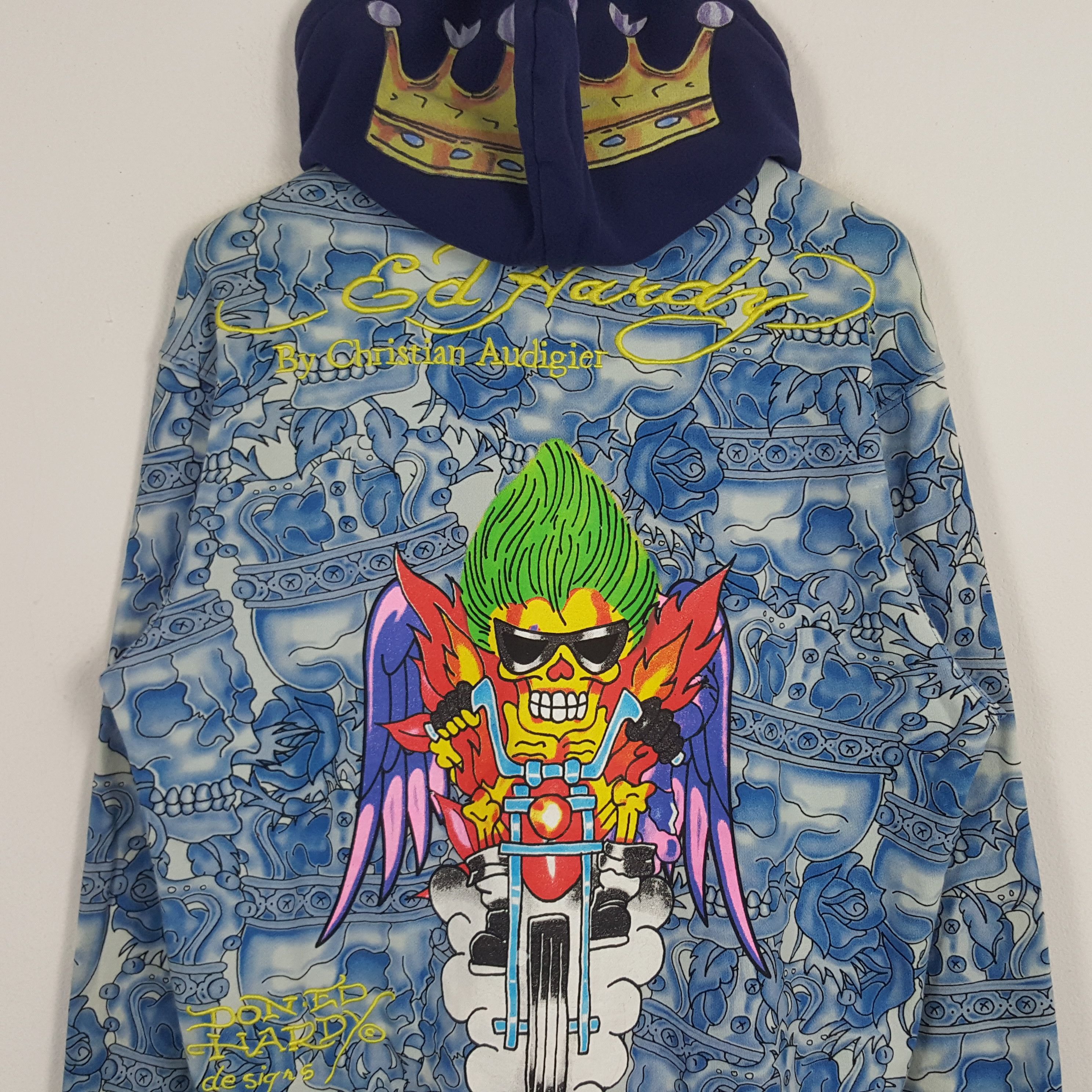 Christian Audigier × Ed Hardy × Vintage Vintage Ed Hardy By Christian Audiger Skull Fullprint Hoodie Size US L / EU 52-54 / 3 - 2 Thumbnail