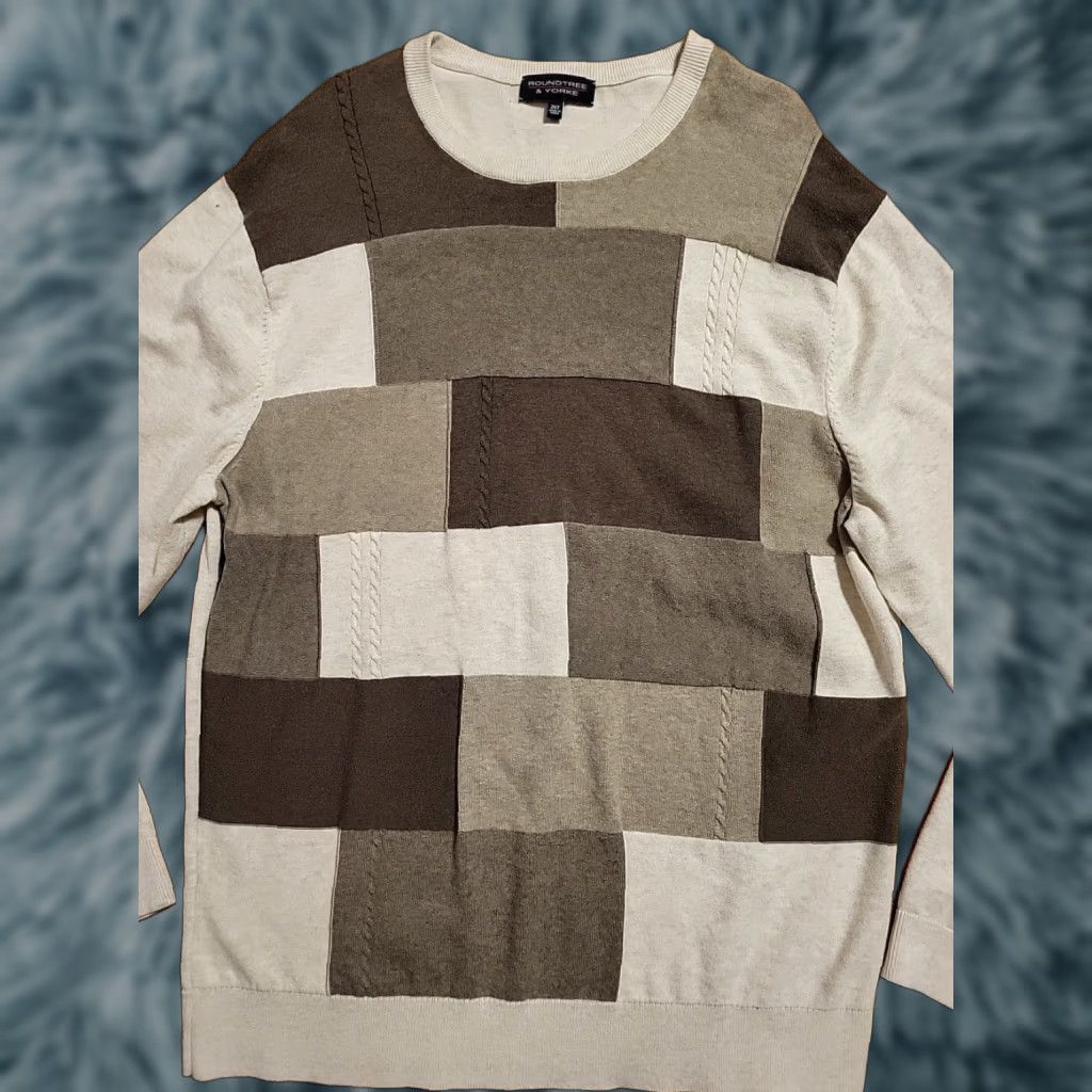 Roundtree & Yorke VINTAGE Roundtree & Yorke Patchwork Sweater Shirt 2XLT Mens 46 Chest Earthtones Cotton Geometric 1990s knit Size US XXL / EU 58 / 5 - 1 Thumbnail
