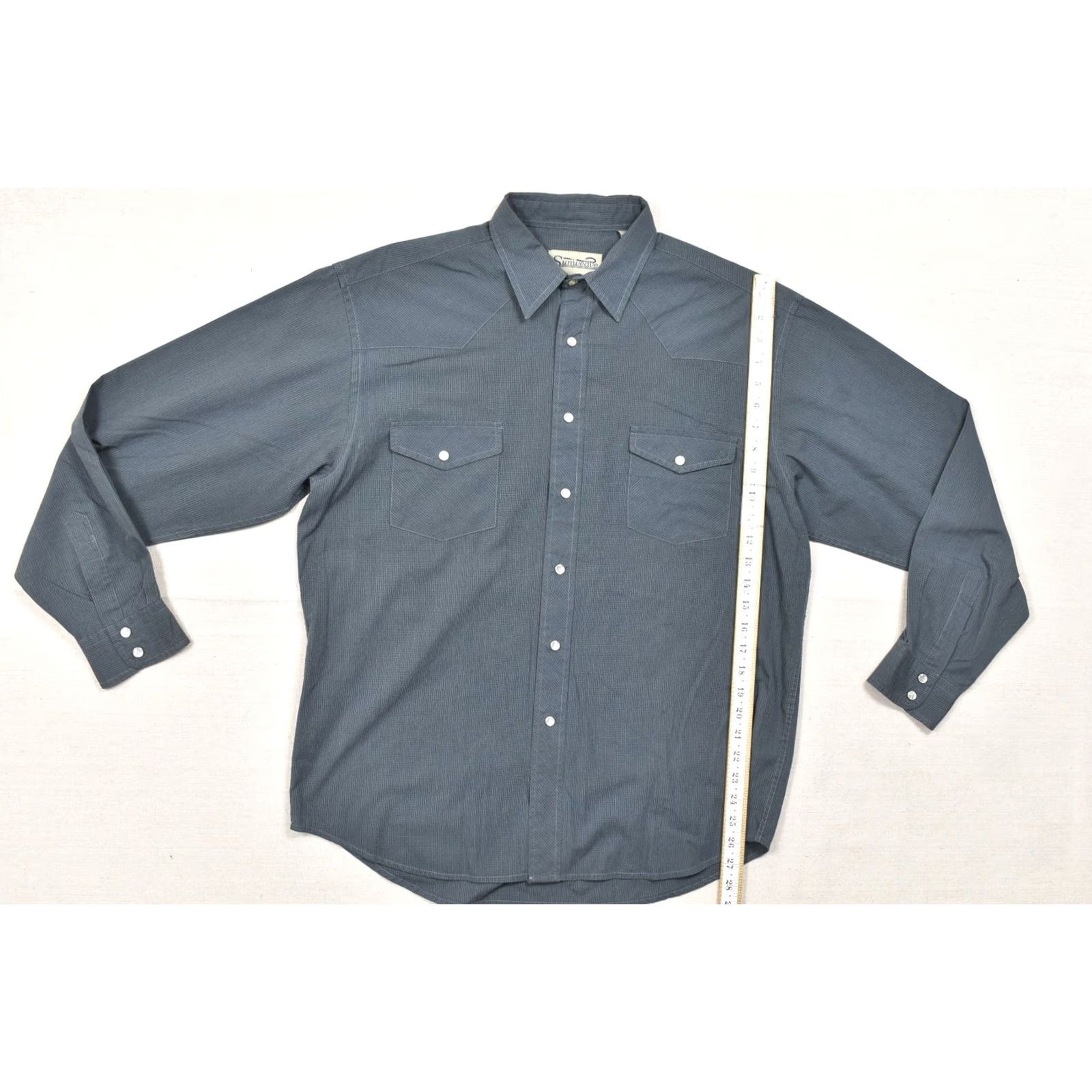 Vintage Sunweave Mens XL Western Pearl Snap Shirt Long Sleeve Textured Gray Point Collar Size US XL / EU 56 / 4 - 4 Thumbnail