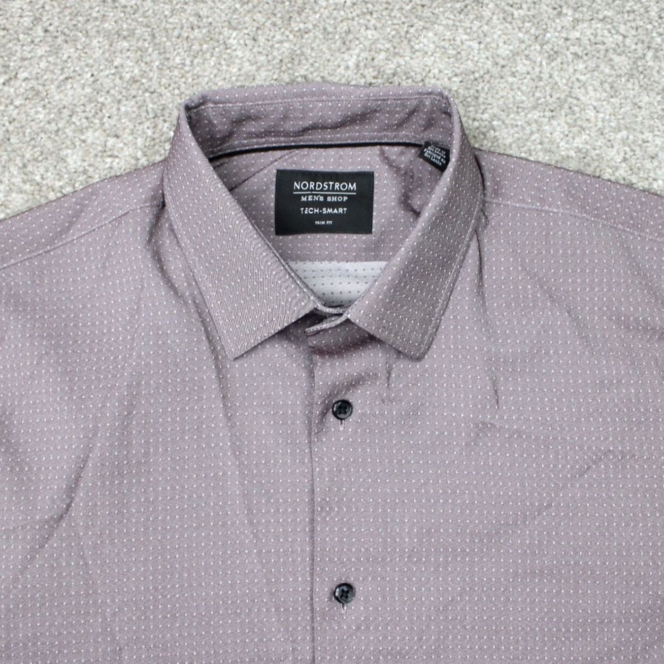 Nordstrom Nordstrom Mens Shirt 15 1/2 Purple Tech-Smart Trim Fit Stretch Long Sleeve Dress Shirt Men Size US L / EU 52-54 / 3 - 4 Thumbnail
