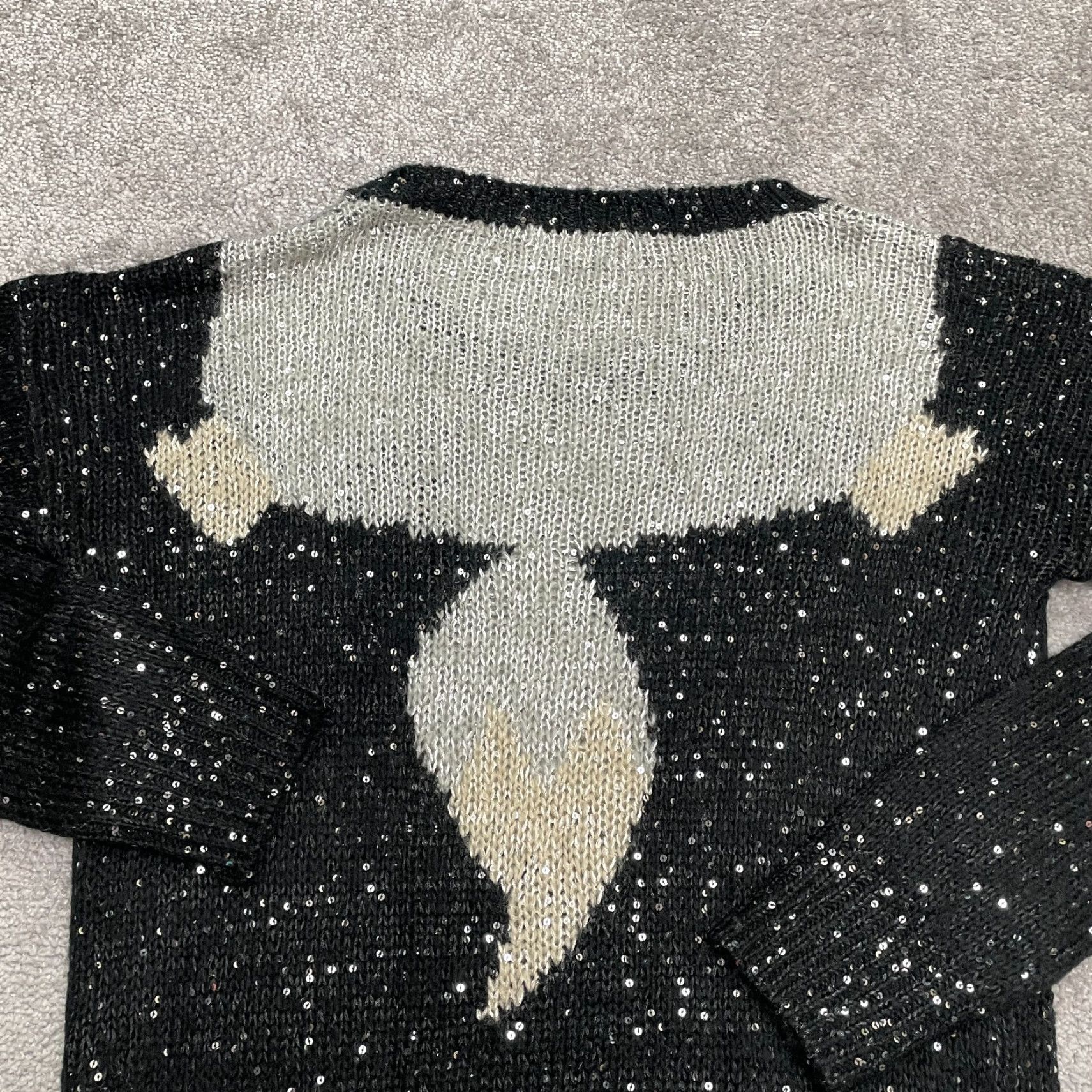 Vintage ValleyGirl Sequin Bull Pullover Sweater Womens Small Black Crew Neck Embellished Size S / US 4 / IT 40 - 4 Thumbnail