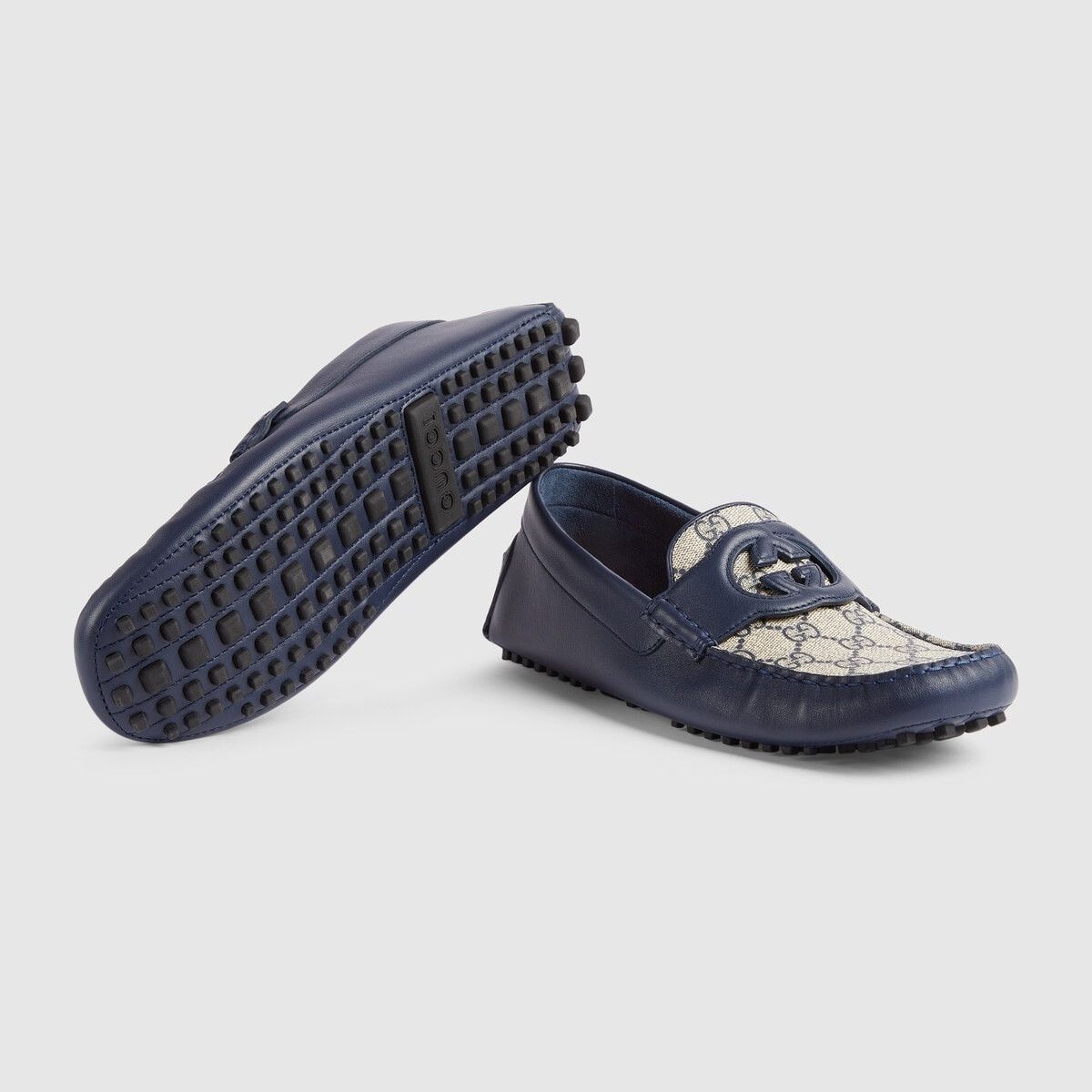 Gucci o1s1wg111025 Interlocking G Driver Loafer Shoes Beige & Blue Size US 6.5 / EU 39-40 - 5 Thumbnail