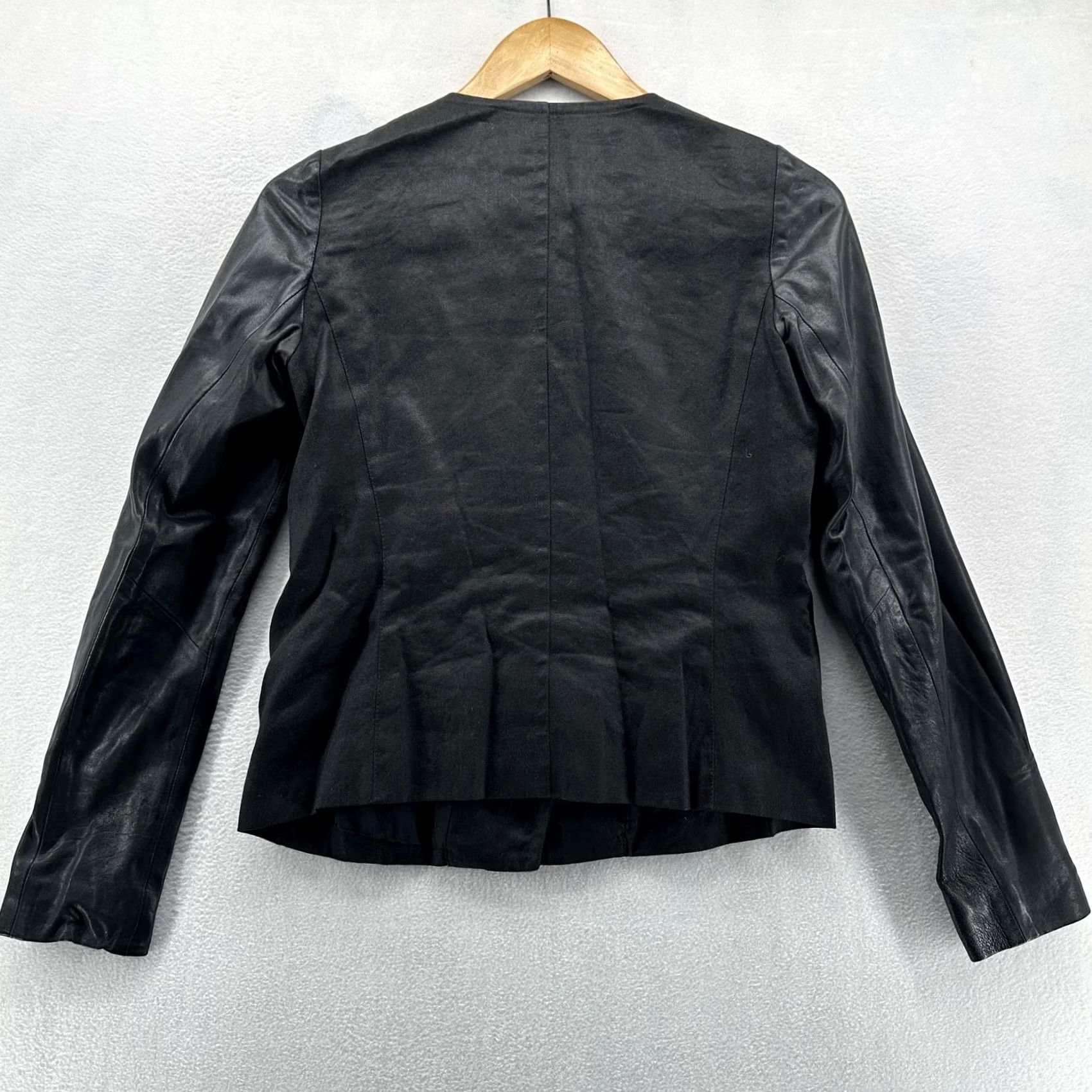 Vince Vince Womens 2 Biker Jacket Black Linen Leather Sleeves Asymmetrical Zip Front Short Length Size XS / US 0-2 / IT 36-38 - 7 Thumbnail