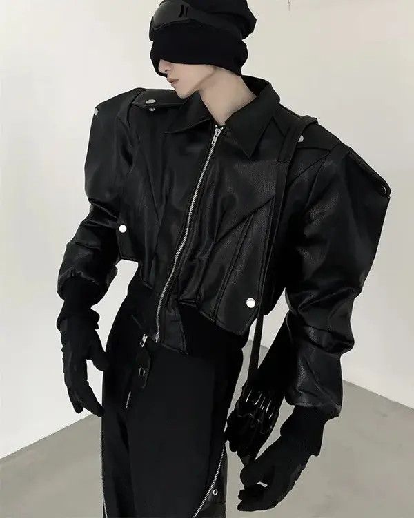 VIBE Autumn PU leather jacket long sleeve zipper gothic style Size US XL / EU 56 / 4 - 1 Thumbnail
