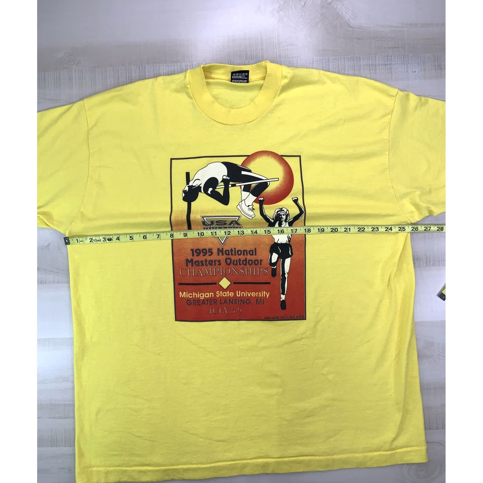 Fruit Of The Loom VINTAGE Michigan State University USA Track & Field T Shirt 1995 2XL Yellow Cotton Blend Short Sleeve Crew Neck Unisex Adults Nike? Size US XXL / EU 58 / 5 - 5 Thumbnail