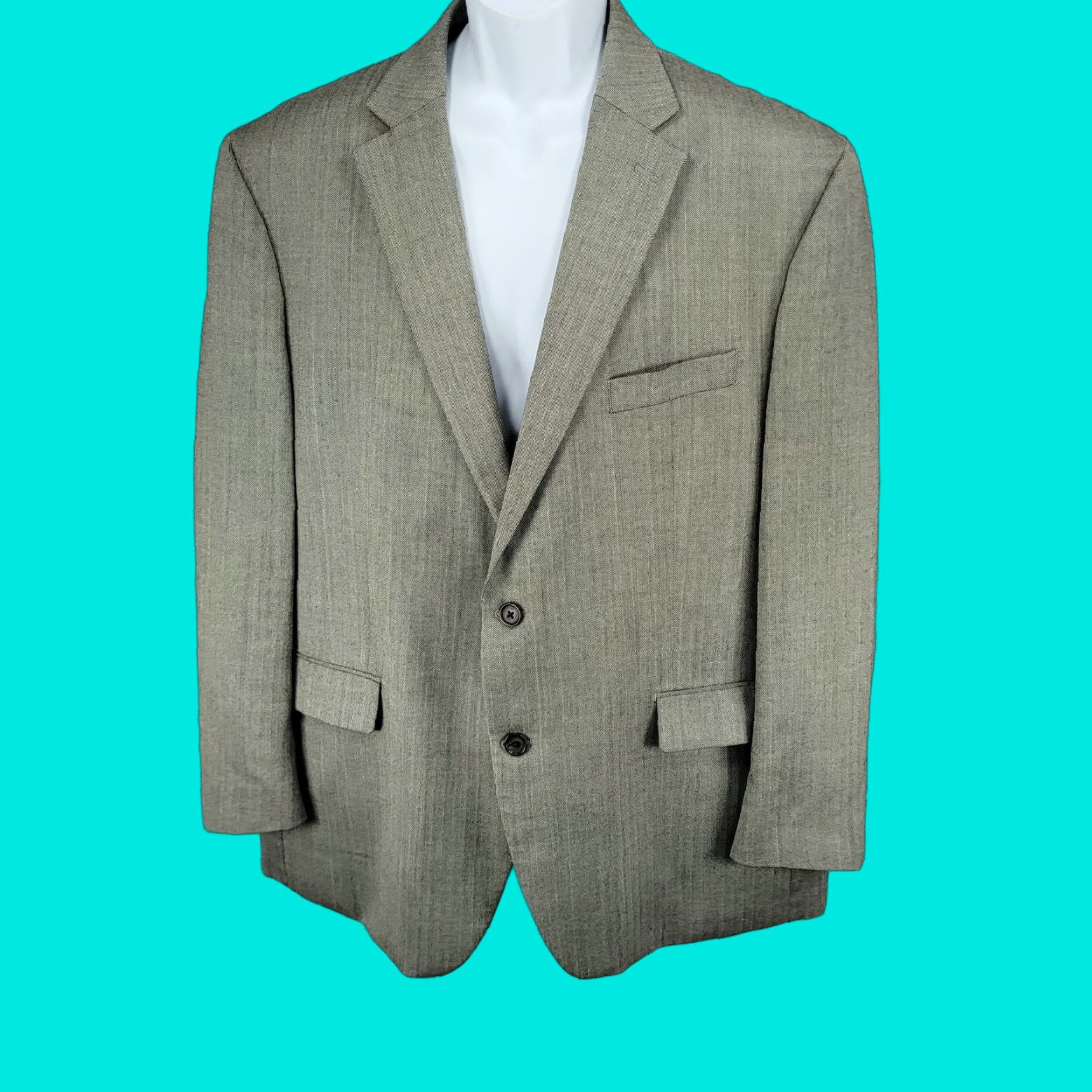 Ralph Lauren Lauren Ralph Lauren Black Grey Silk Wool Herringbone 2-Button Blazer Sport Coat Men 48 Regular Mens Size 48R - 1 Thumbnail