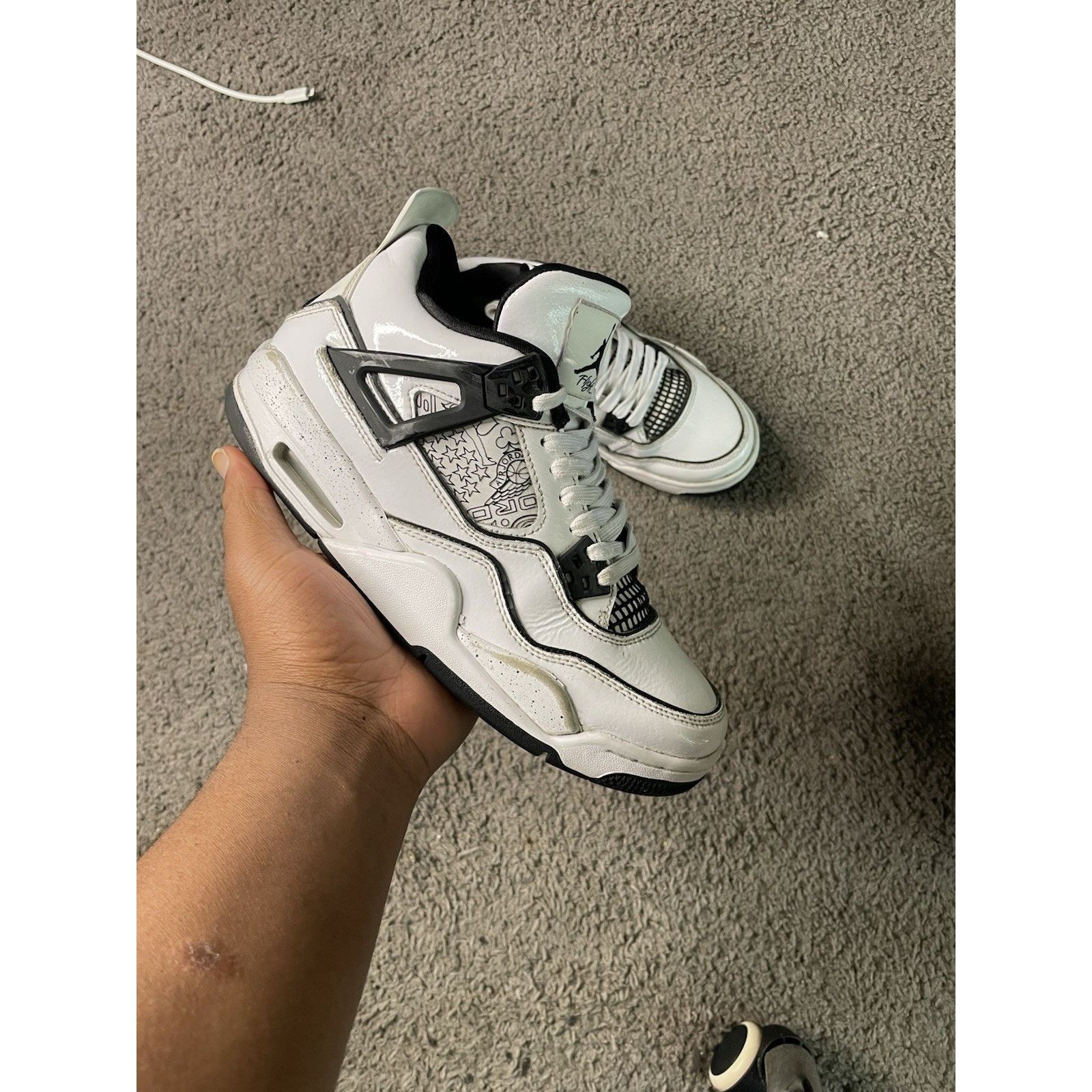 Size 7y- Nike Air Jordan 4 Retro (GS) 'DIY' DC4101-100 White