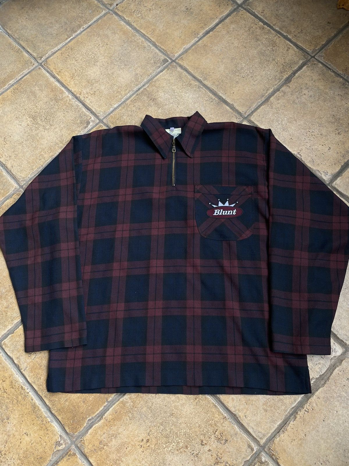 90s Blunt UK Skateboards Half Zip Flannel Pocket polo