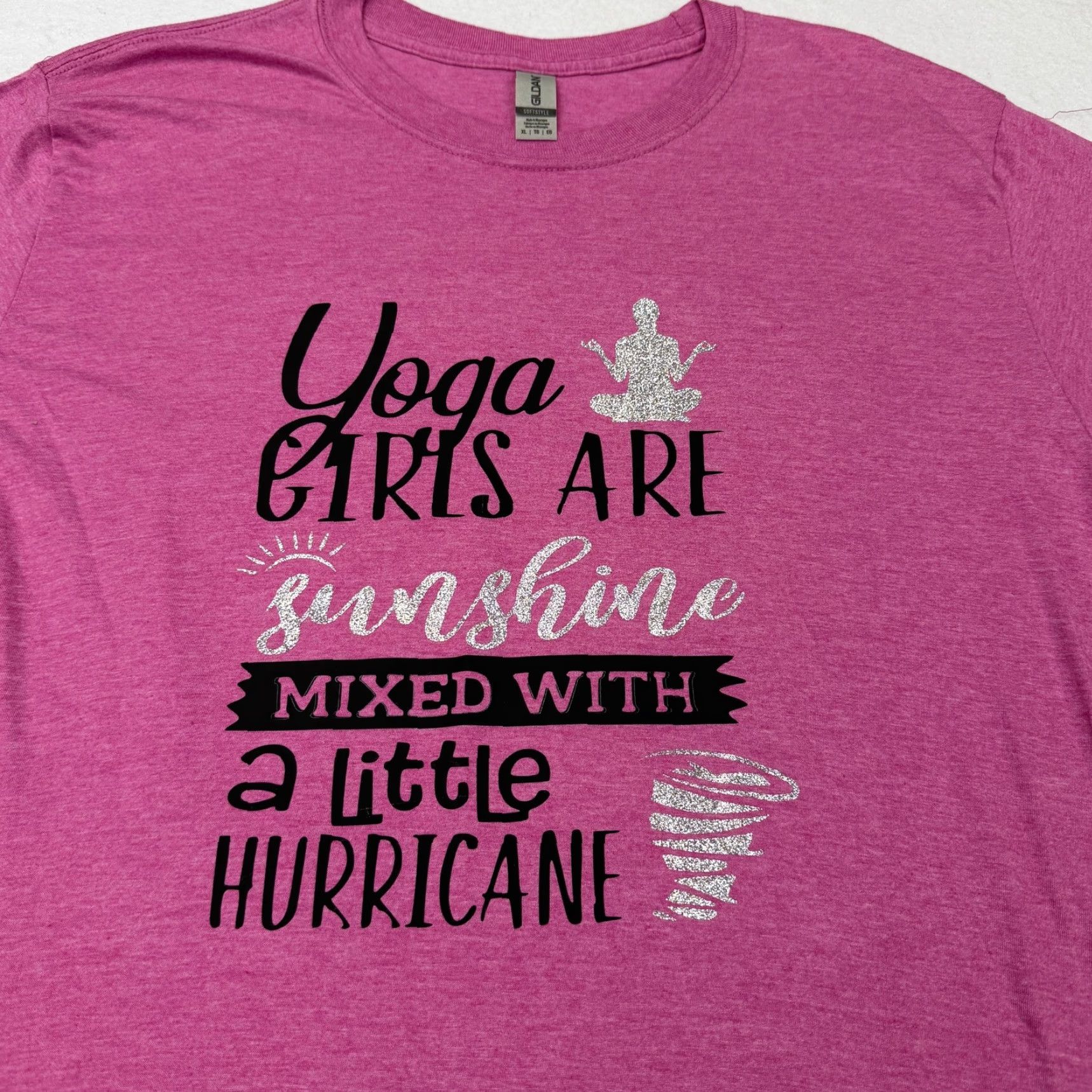 Gildan Gildan Shirt Womens XL Pink Yoga Glitter Tee Sunshine Hurricane Graphic Crew Neck Short Sleeve Girls Glitz Shine Size XL / US 12-14 / IT 48-50 - 2 Thumbnail