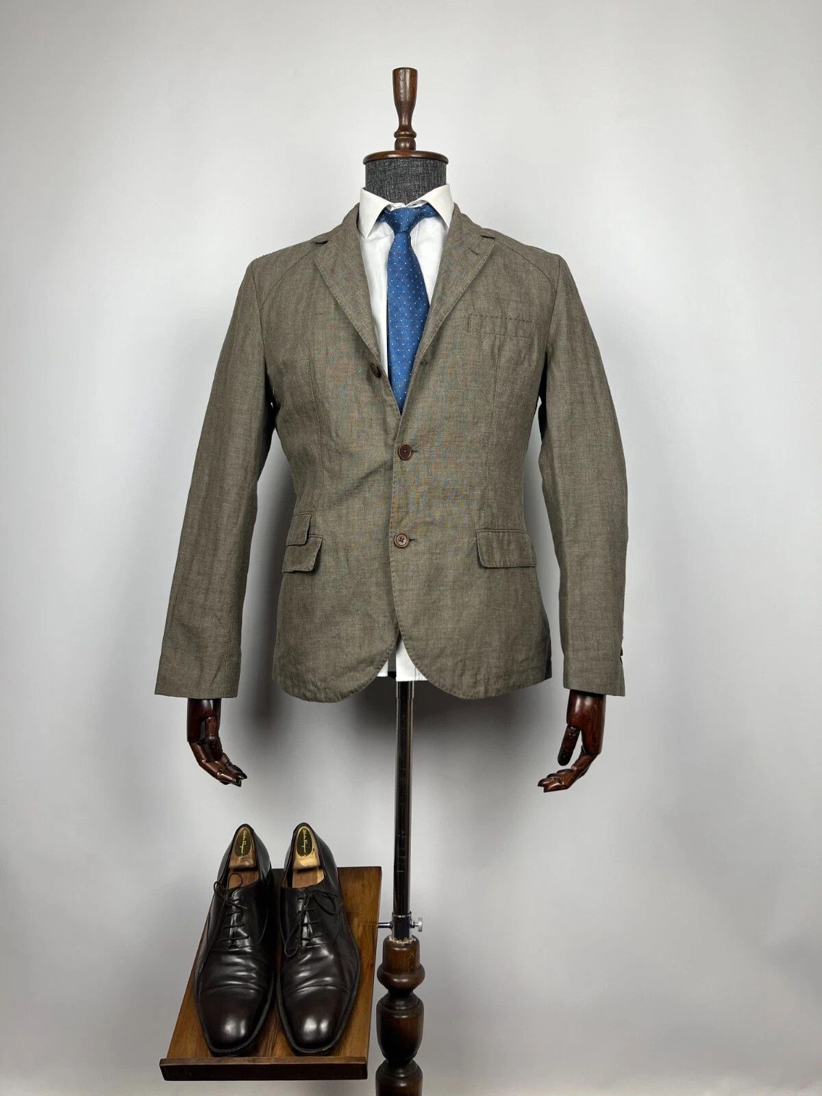 Hugo Boss Hugo Boss Handcrafted Brown Linen Cotton Herringbone Blazer Size 40R - 1 Thumbnail