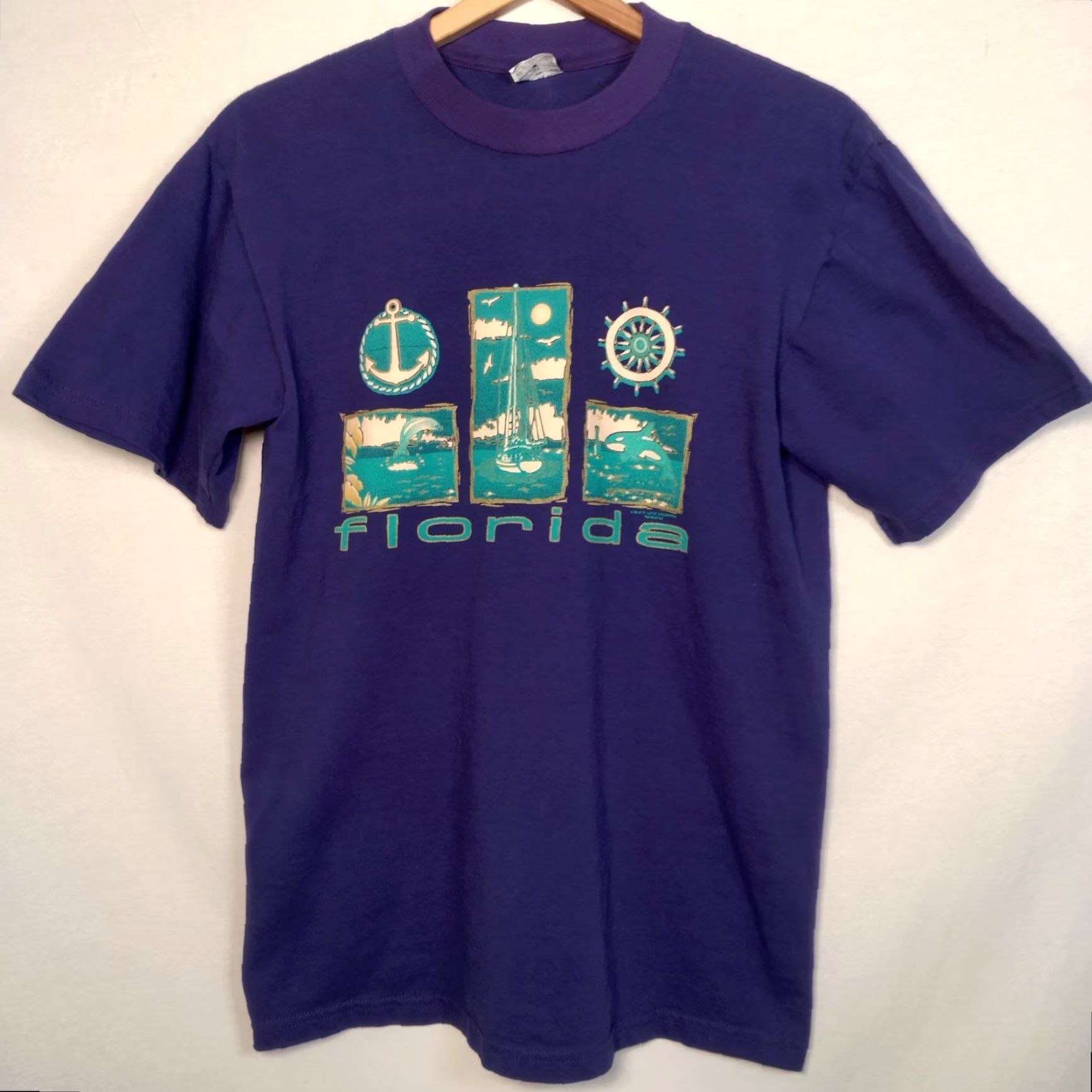 Nautica VINTAGE Unbranded Florida T-Shirt Medium Purple Nautical Dolphin Whale Sailboat Ocean Graphic Mens Size US M / EU 48-50 / 2 - 2 Thumbnail