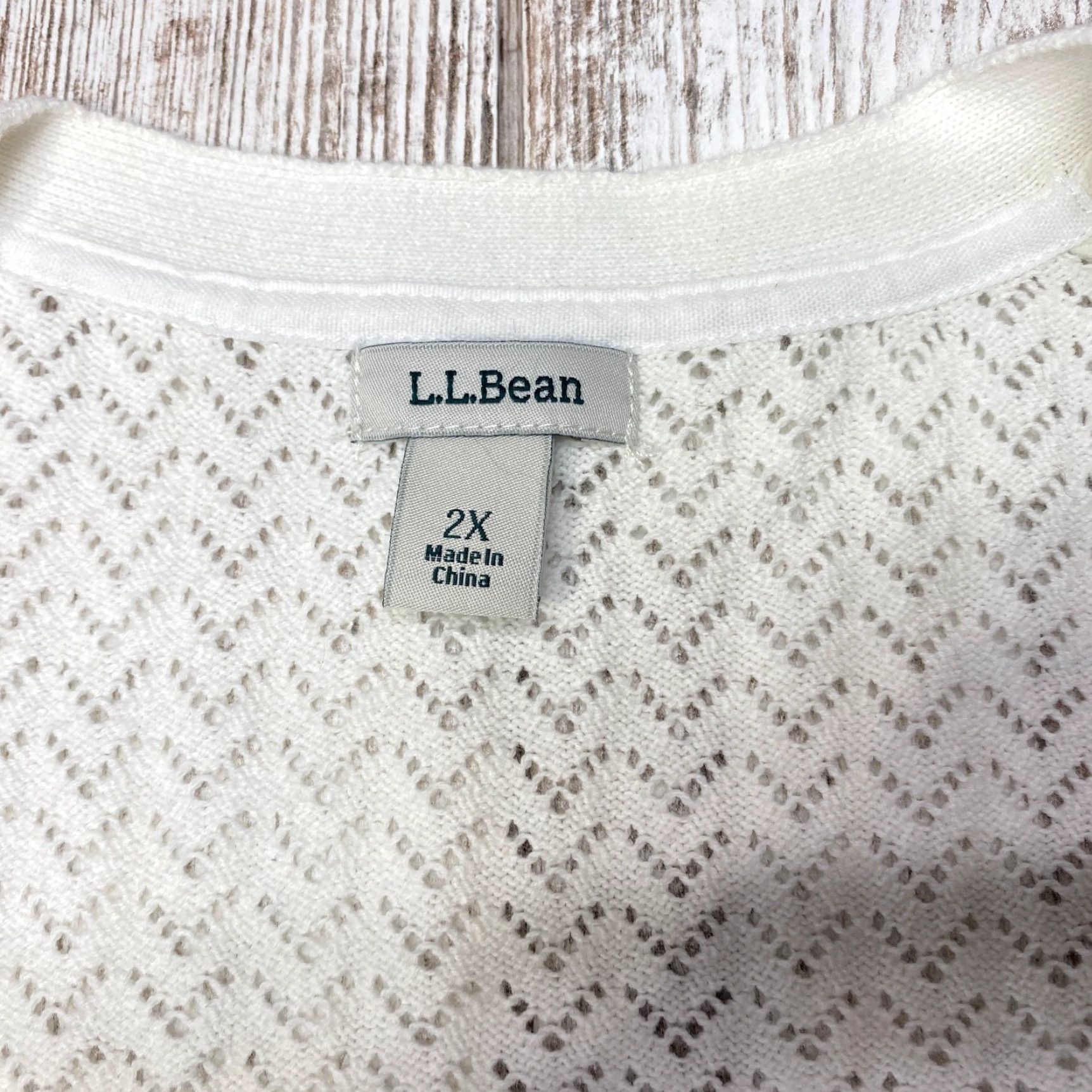 Vintage L.L. Bean Open Front Sweater 2XL Womens White 100% Cotton Cardigan Raglan Open Front Chevron Design Size XXL / US 16-18 / IT 52-54 - 6 Thumbnail