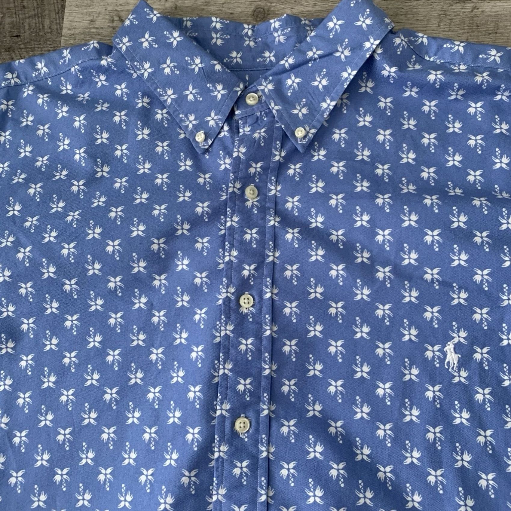 Ralph Lauren Ralph Lauren Big 3XB Blue Oxford Shirt Mens Short Sleeve Palm Tree Print Pony Classic 90s Preppy Casual Button-Up Cotton Size US XXL / EU 58 / 5 - 6 Thumbnail