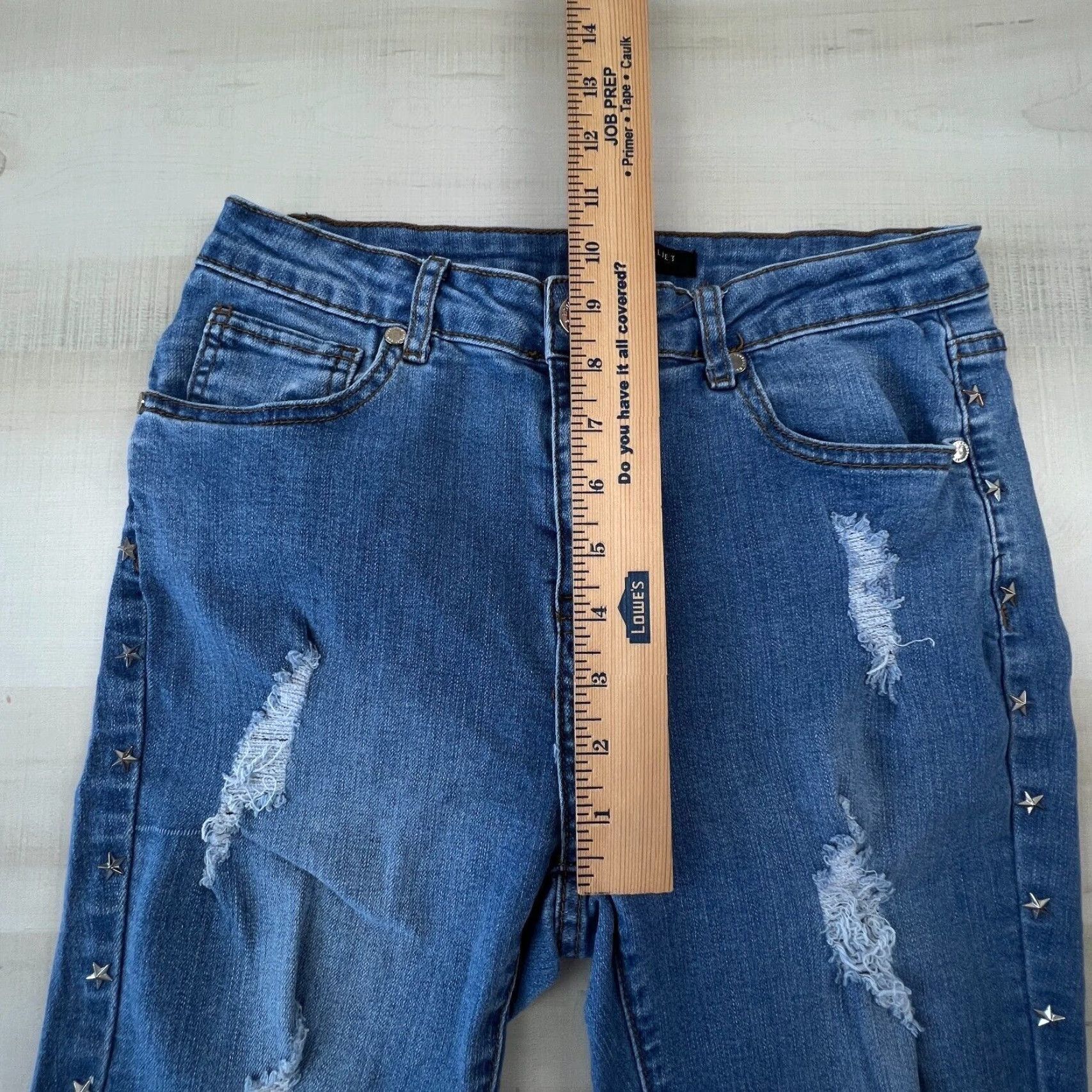 Vintage Romeo & Juliet Womens Medium Blue Skinny Distressed Denim Jeans Star Embellishment Size 32" / US 10 / IT 46 - 6 Thumbnail