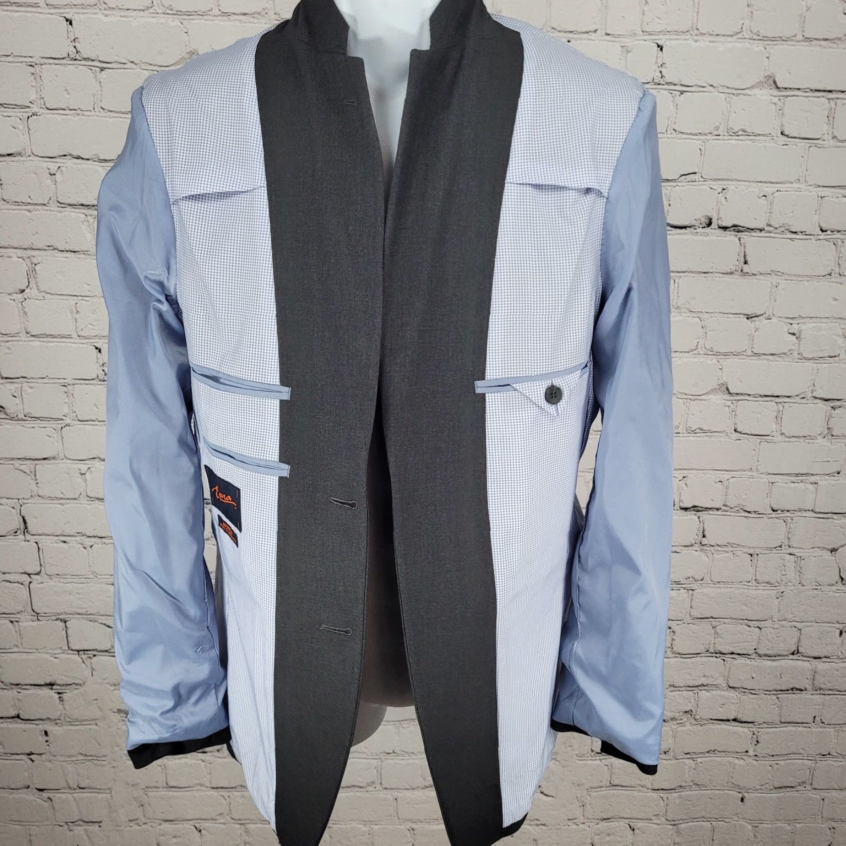 Egara Egara Grey Skinny Fit Stretch 2 Button Double Vented Notch Blazer 36R Size 36R - 5 Thumbnail