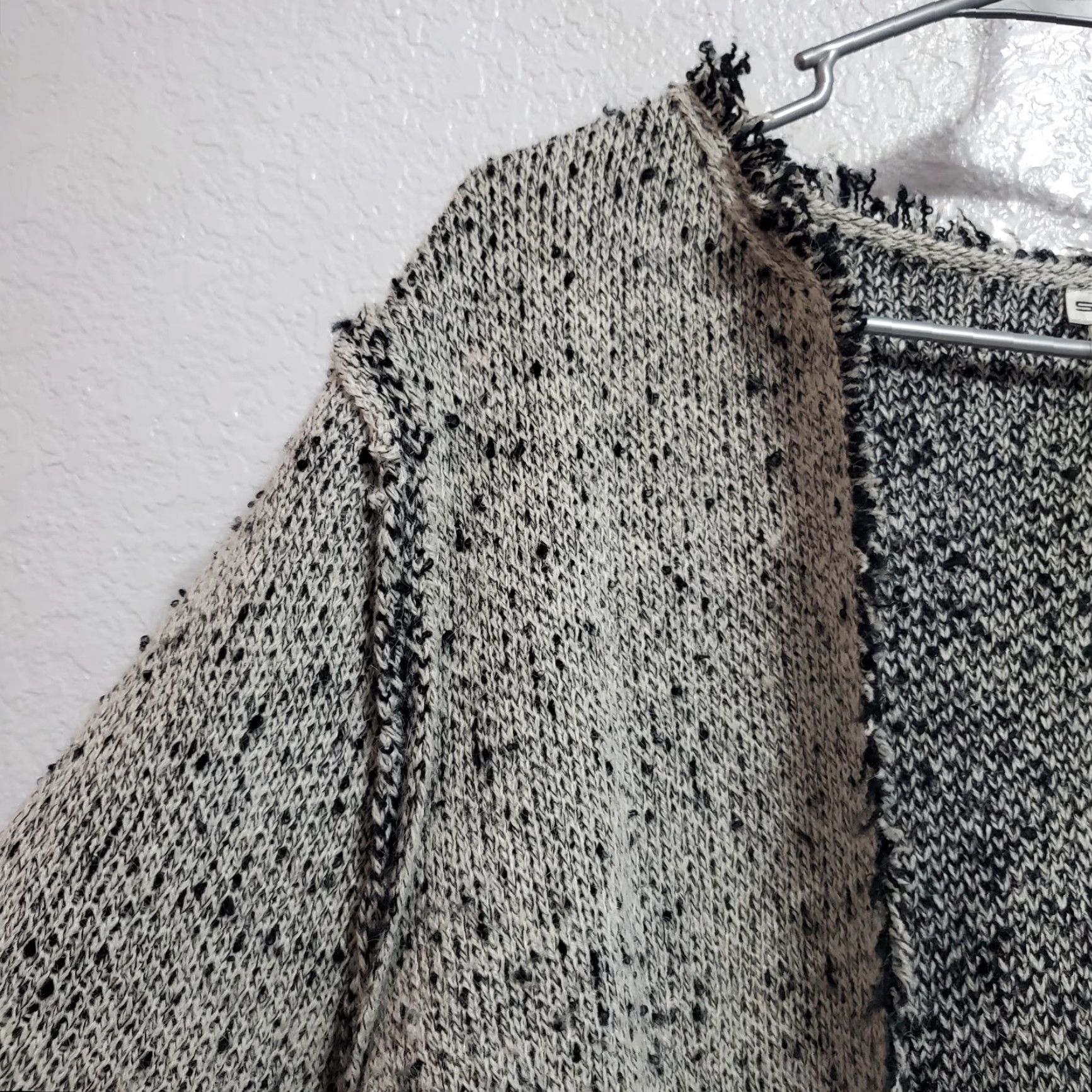 Vintage Sioni Cardigan Women L Gray Black Marled Wool Blend Eyelash Fringe Open Sweater Size L / US 10 / IT 46 - 6 Thumbnail