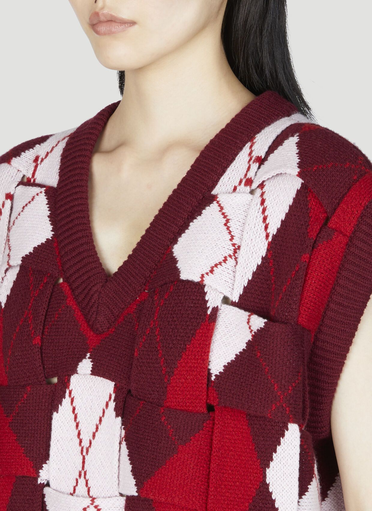 Bottega Veneta o1n1vont1225 Intreccio Argyle Wool Gilet in Multicolor Size S / US 4 / IT 40 - 5 Thumbnail